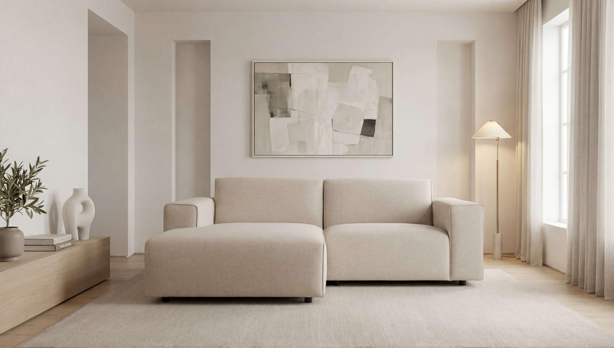 OTTO home Ecksofa »Naddine« B. 228 cm, L-Form, Strukturstoff Mélange-Effekt, Wellenunterfederung