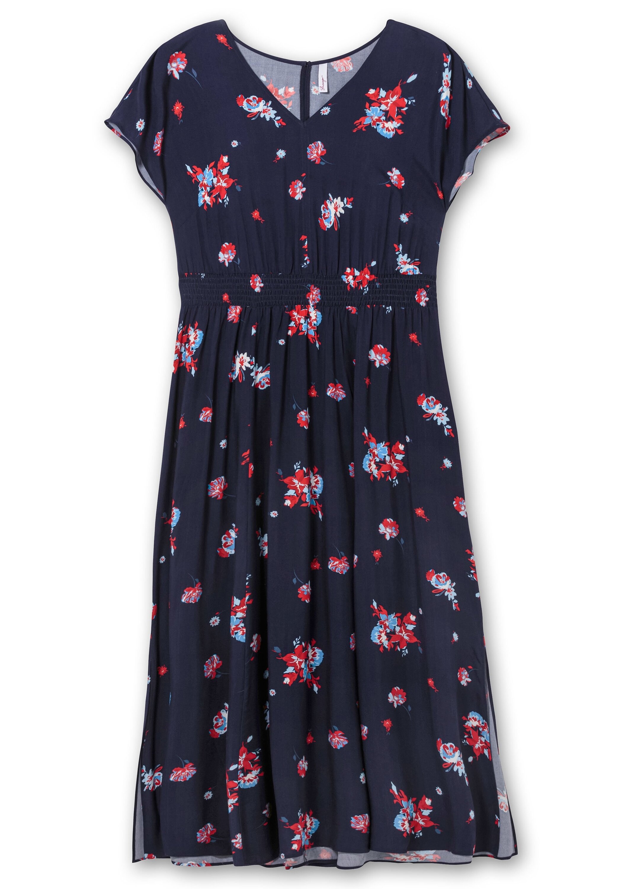 Sheego Maxikleid »Maxikleid mit Alloverdruck und gesmokter Taille«