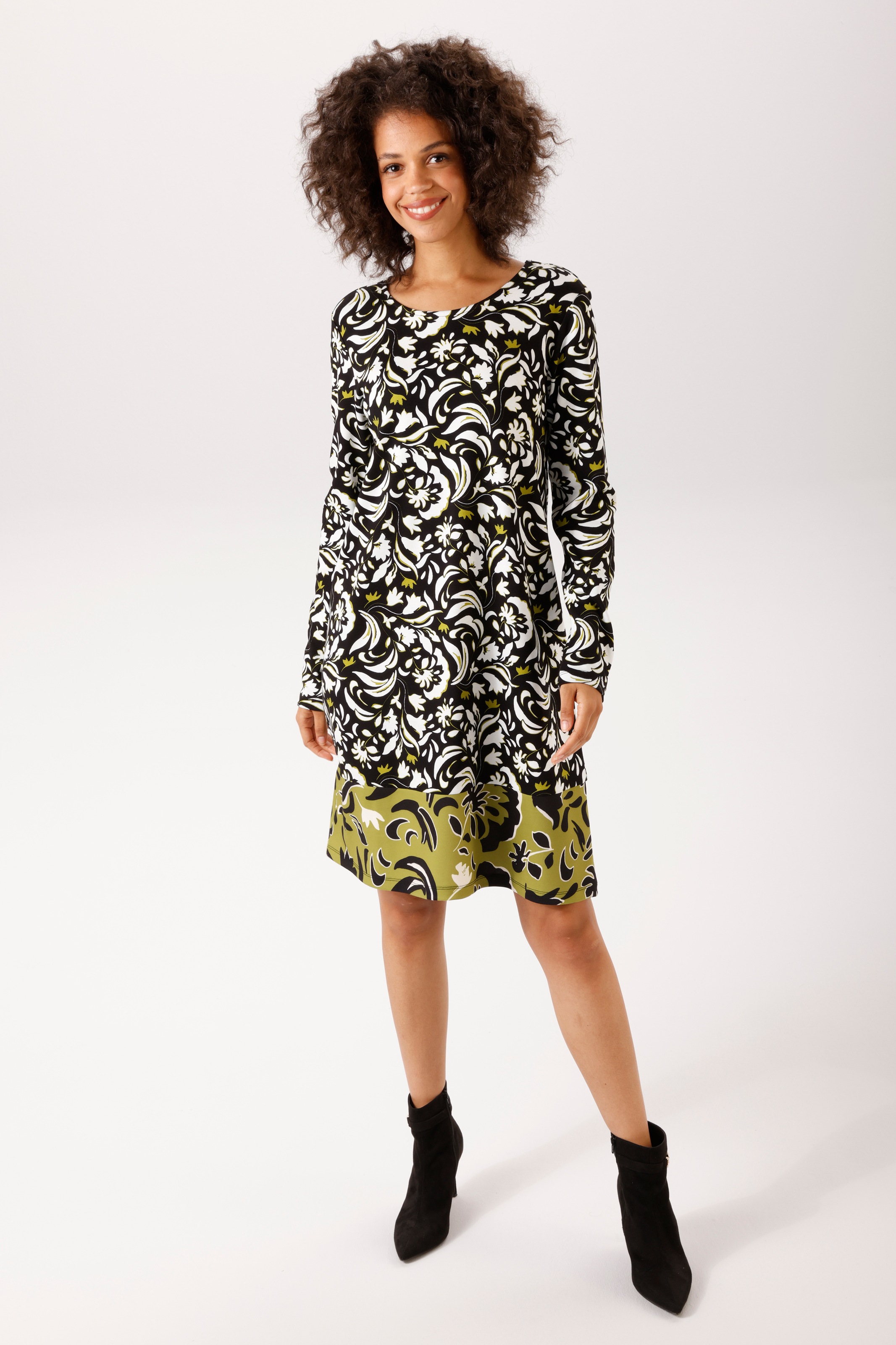 Aniston CASUAL A-Linien-Kleid mit grafischen Blumendruck - NEUE KOLLEKTION