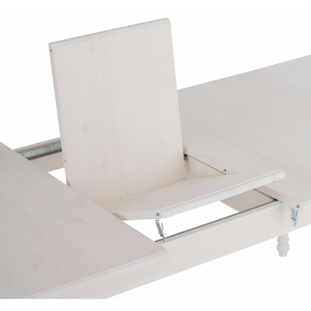 Home affaire Esstisch »Merida«, aus schönem massivem Kiefernholz, in unterschiedlichen Tischbreiten erhältlich, 140 cm-Tisch mit Auszug auf 179 cm
