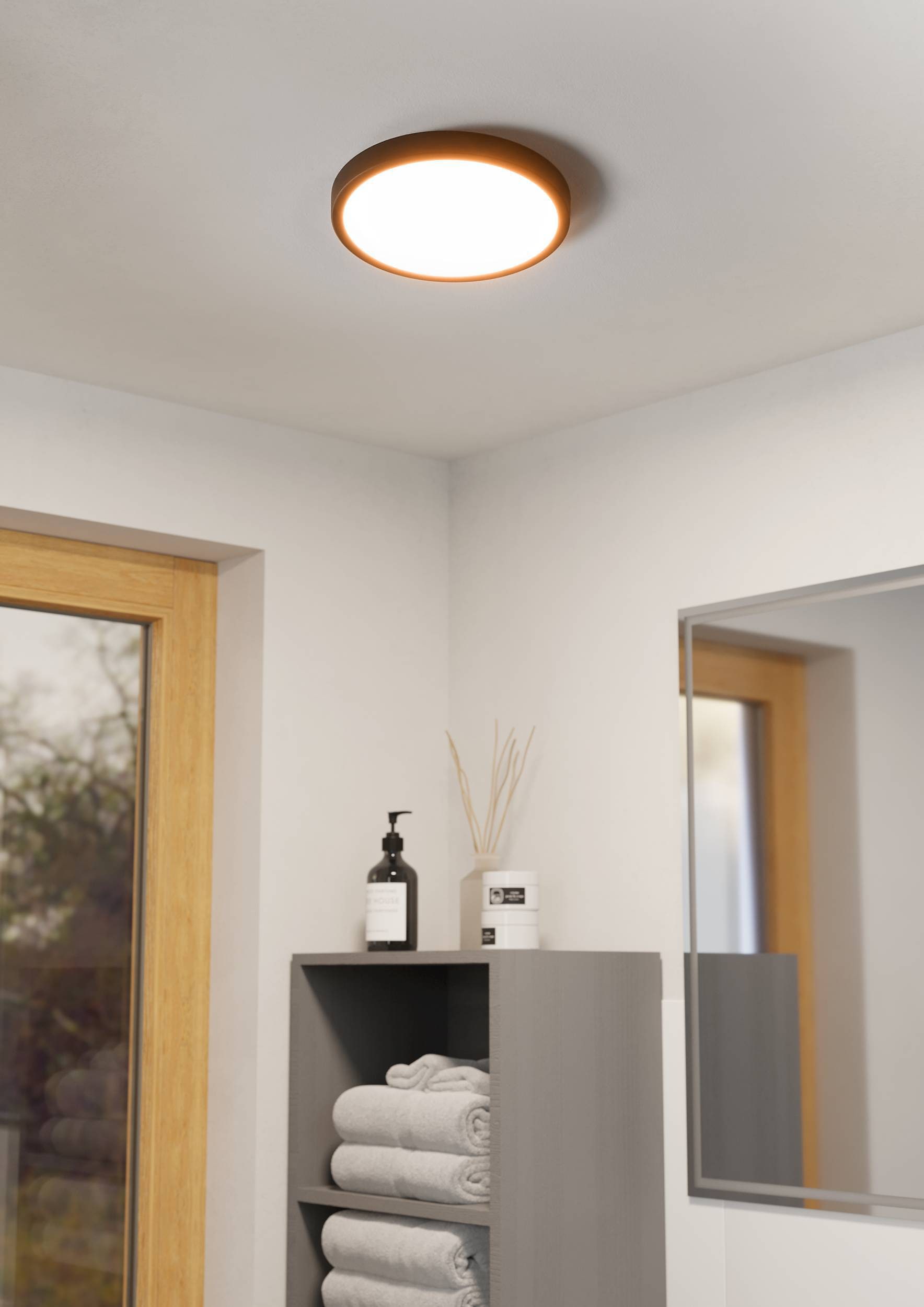 EGLO Aufbauleuchte »Fueva 6 Deckenleuchte, Aufbaulampe, Badlampe Decke, Kunststoff, IP44« LED-Modul 1 Stk. Kaltweiß | Neutralweiß | Warmweiß Aufbauleuchte - H2,5 x Ø27,8 cm - schwarz - 14,2W inkl.