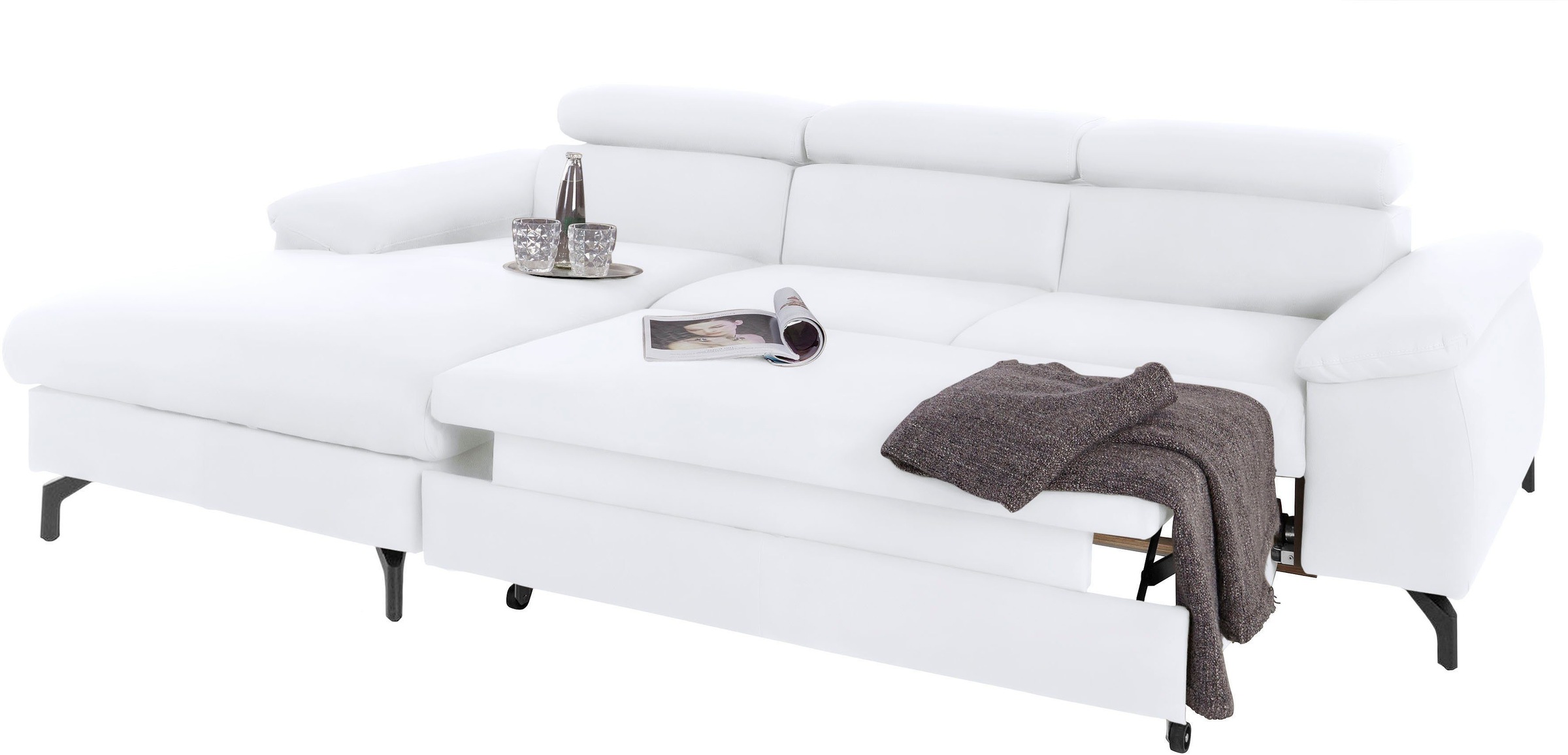 COTTA Polstergarnitur »Komaris L-Form«, (Set), Set bestehend aus: Ecksofa mit Kopfteilverstellung & Hocker