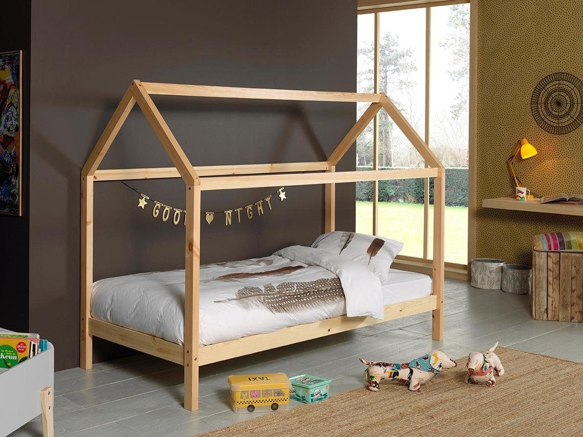 Vipack Hausbett "Dallas, Hausbett Kiefer massiv, stabil gebaut, mit Rolllattenrost" B/H/T ca. 208x158,5x98cm, das Dach lässt sich noch hübsch dekorieren, wahlweise mit oder ohne Bettschublade, 2 Farben zur Wahl