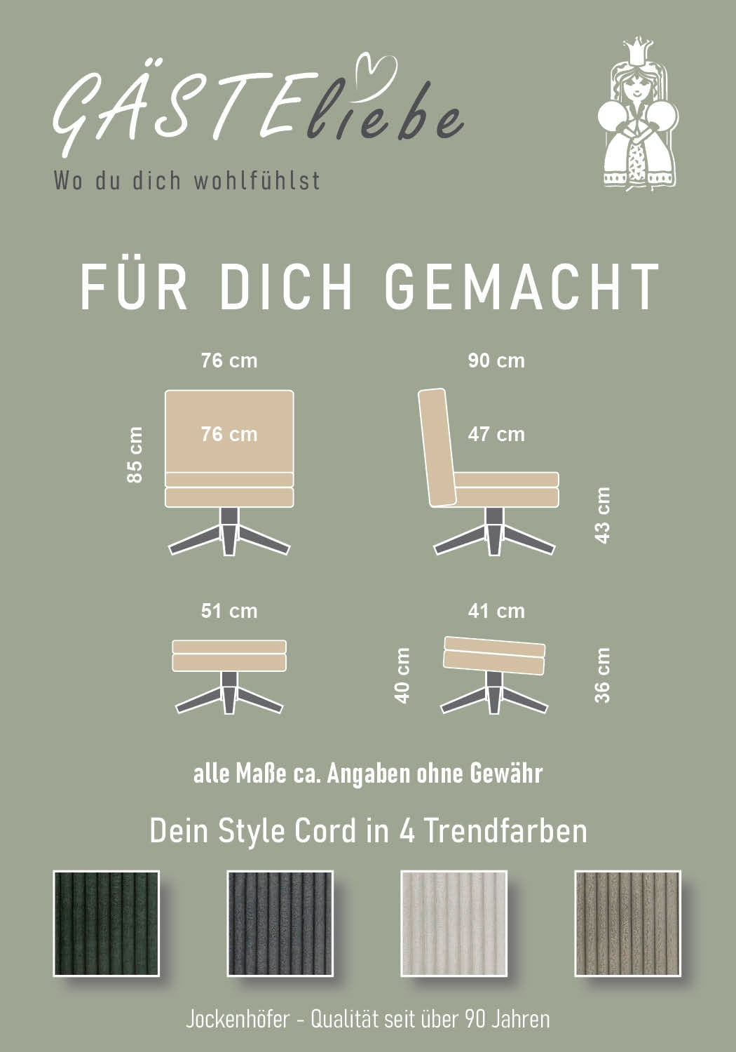 Jockenhöfer Gruppe »Kasper, B: 76 cm, Sitzhöhe: 47 cm« Set: mit Hocker, 360° Drehfunktion, Cord