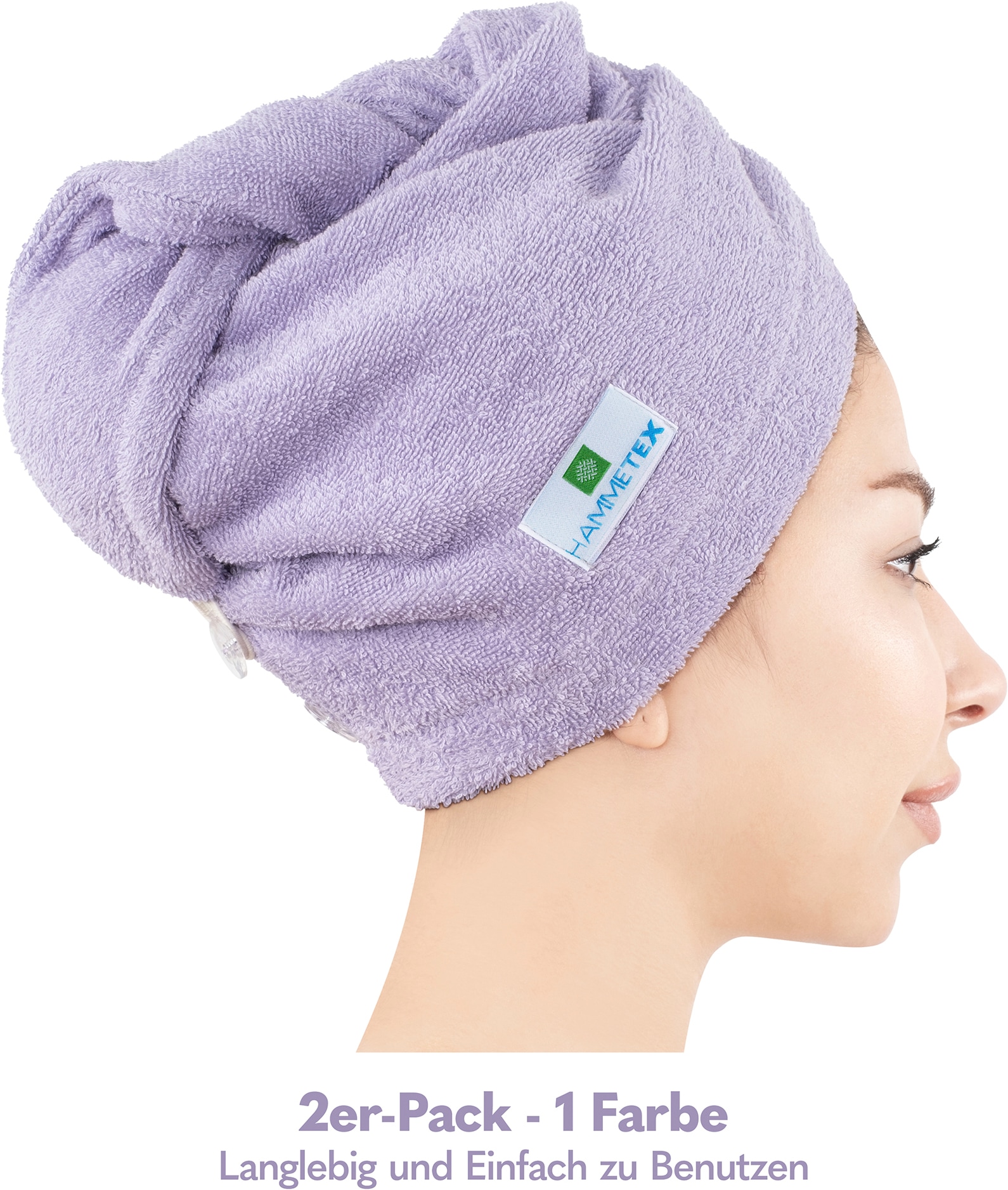 HAMMETEX Turban-Handtuch »2er Set Haarturban Damen, 100% Baumwolle, Flauschig & Schnelltrocknend« Uni-Farben, weich