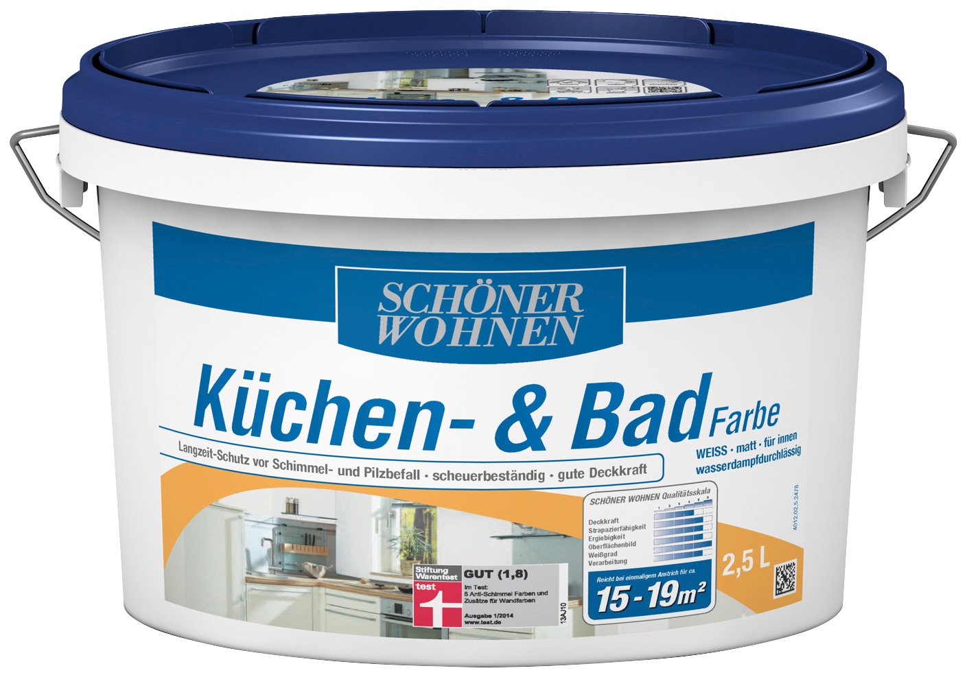 SCHÖNER WOHNEN FARBE Wandfarbe »Küchen- & Badfarbe«, 2,5 Liter, weß, Langzeitschutz...