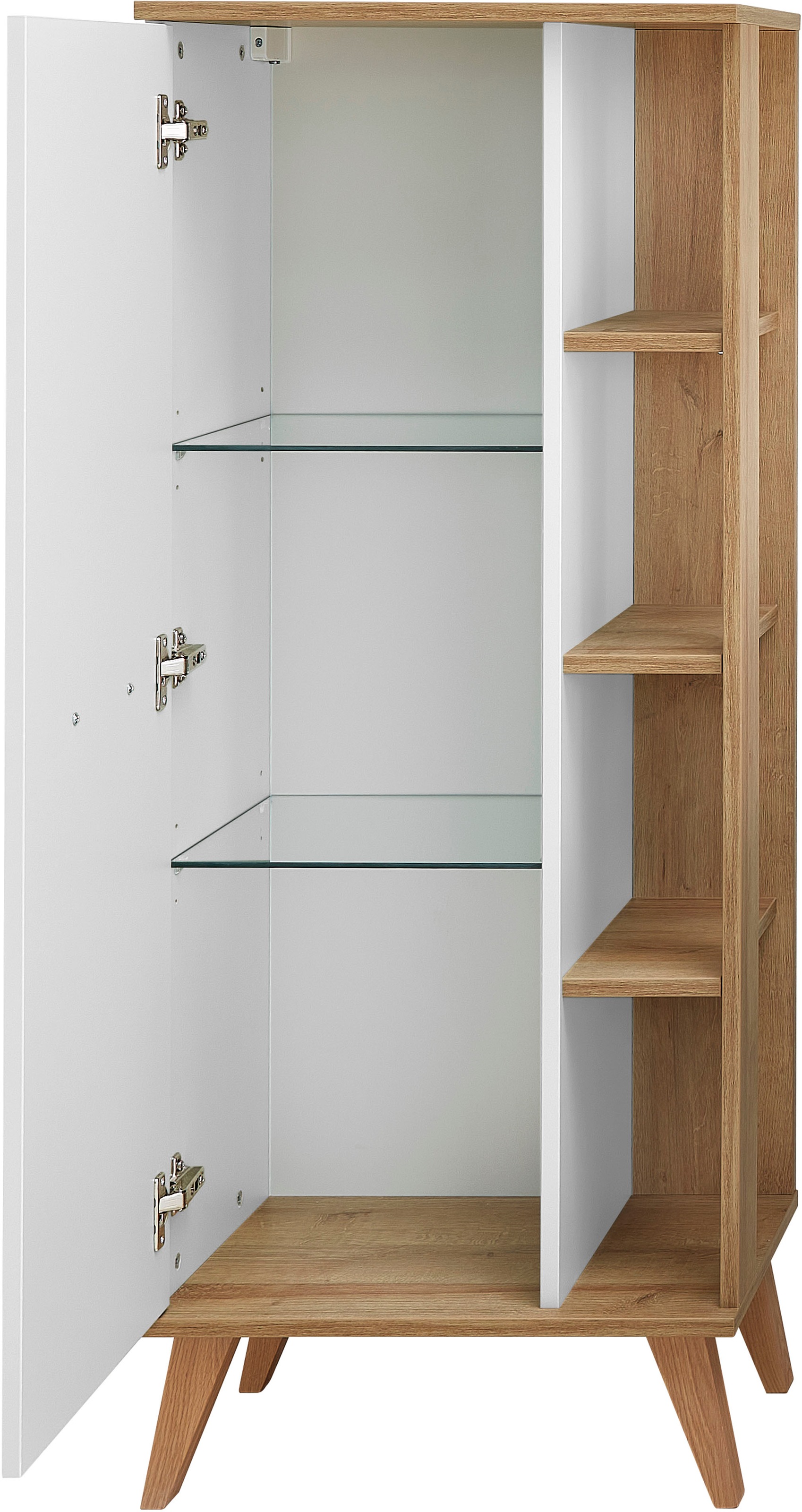 Saphir Badmöbel-Set »Quickset Mineralmarmor-Waschtisch mit LED-Spiegelschrank«, (6 St.), Unterschrank, Hängeschrank, Midischrank, 8 Türen, 2 Schubladen
