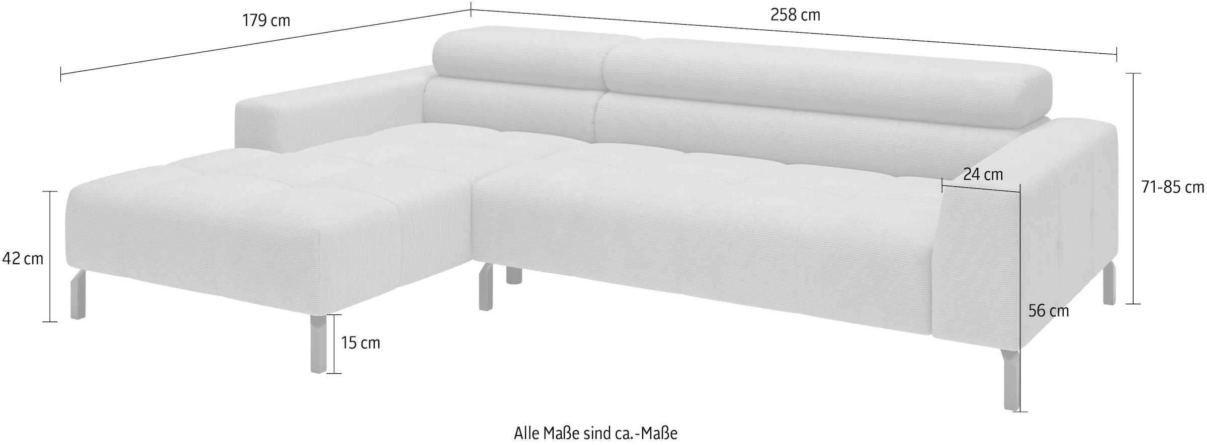 Home affaire Ecksofa »Ecksofa Claya, L-Form, Kopfteilverstellung, Breite 258 cm« Moderne Steppung, weicher Polsteraufbau & saugroboterfreundliche Höhe