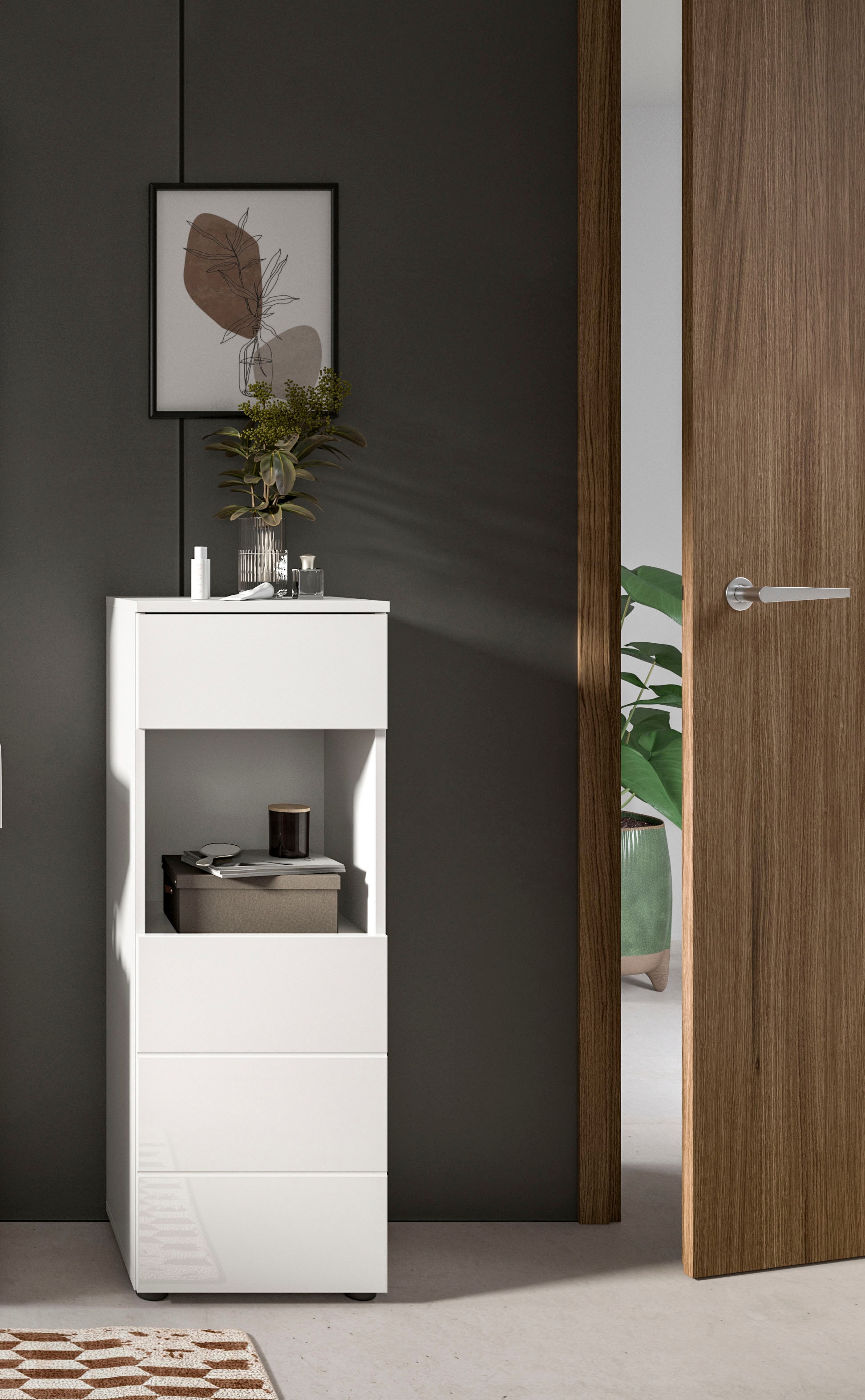 welltime Unterschrank »Biel, Höhe 106 cm,1 Tür, 1 Schubkasten«, (1 St.), Türanschlag wechselbar, modernes Design, Badschrank, Unterschrank, Bad