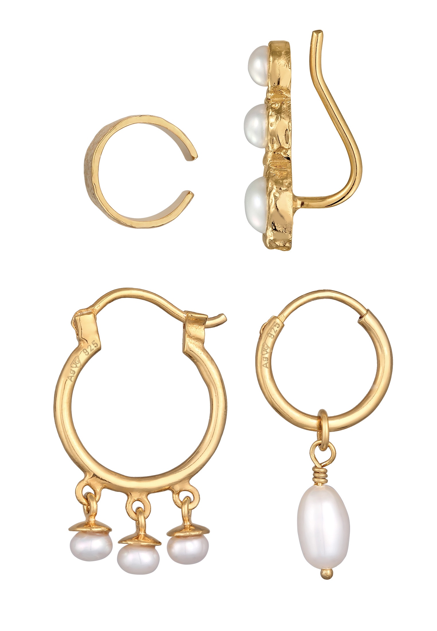 Elli Ohrstecker-Set »Ohrringe Earcuff Creole Climper Süßwasserperle Set 925 Silber«