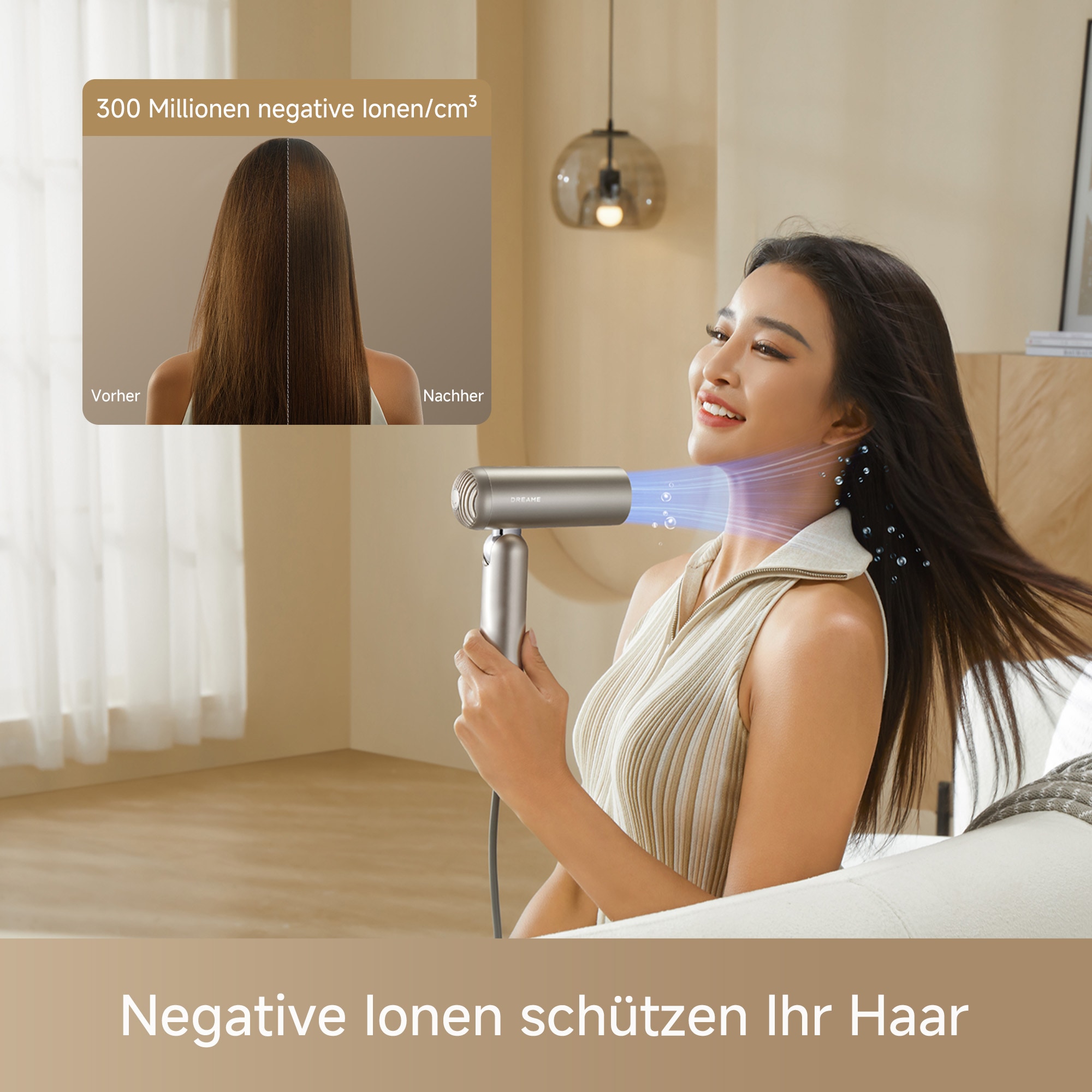 Dreame Haartrockner »Pocket Pro« 1.300 W 4 Aufsätze Hitzeschutz, Diffusor, Anti-Frizz, Lockenaufsätze