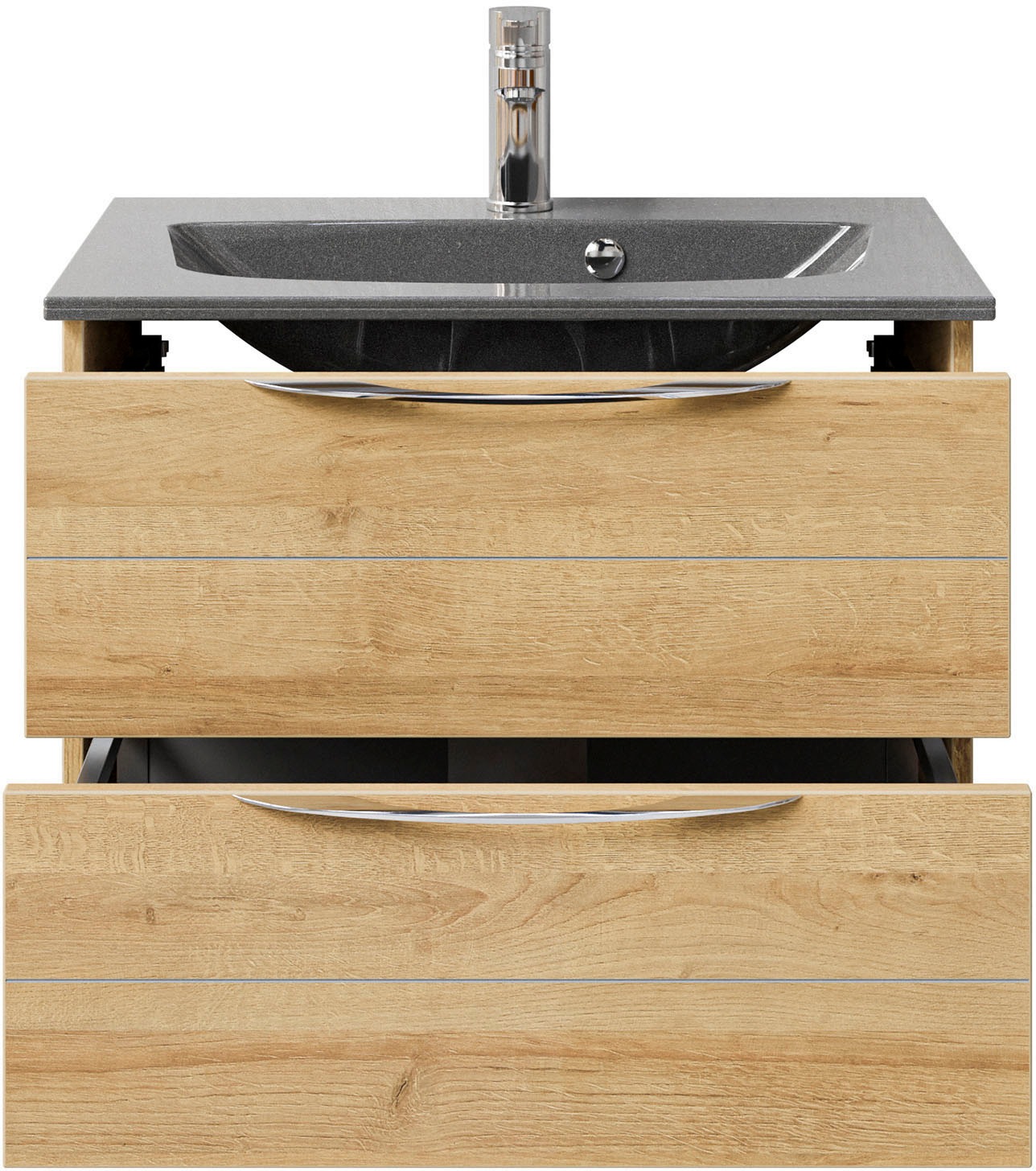 Saphir Waschtisch »Serie 6025 Mineralmarmor-Waschtisch mit Unterschrank, 67 cm breit«, Waschplatz mit 2 Schubladen, hängend, verschiedene Ausführungen