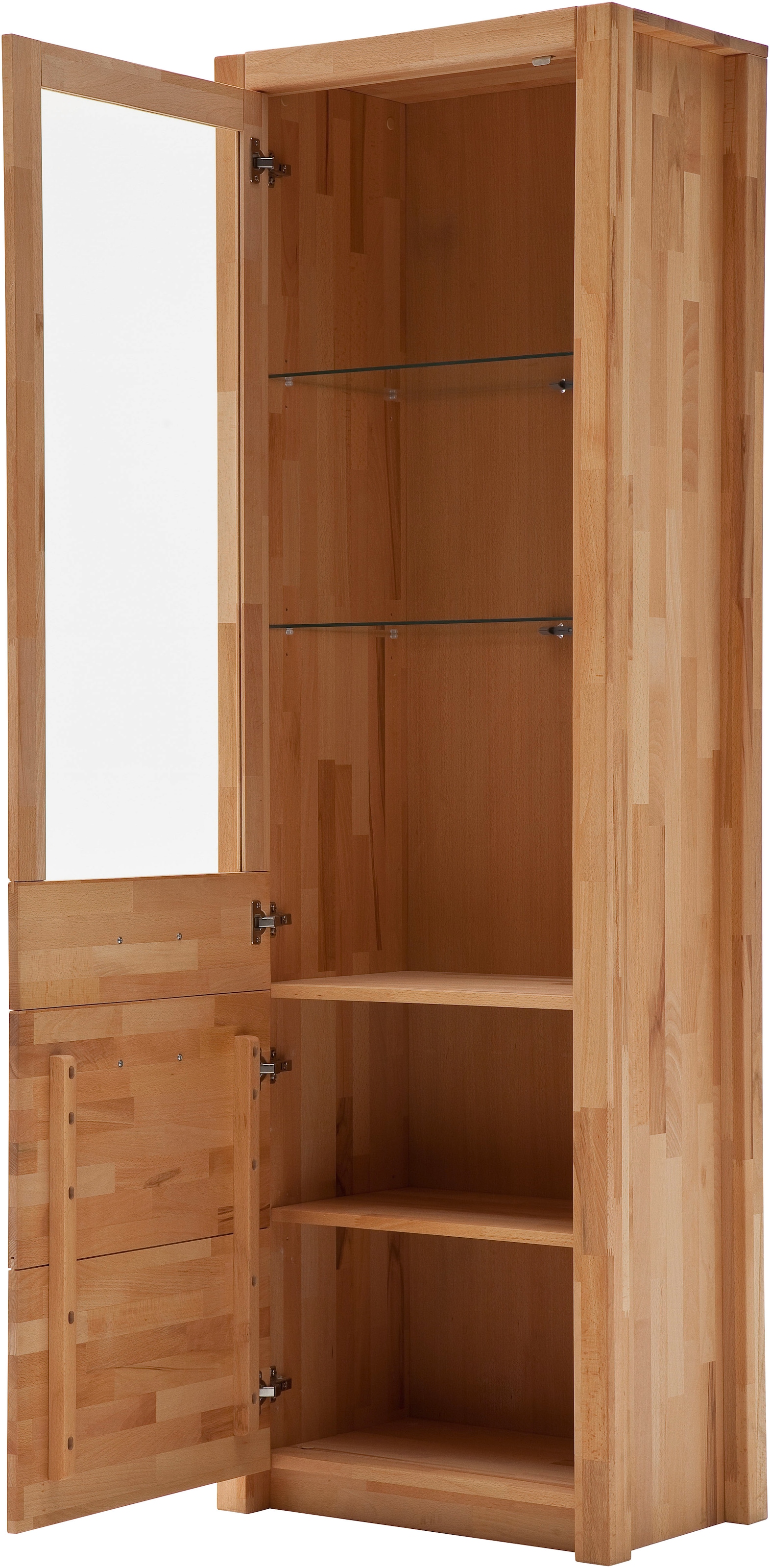 MCA living Vitrine »Fenja Standvitrine, Glasvitrine, Stauraumvitrine, Hochschrank«, (1 St.), Massivholz,Kernbuche,Metallgriffe,1 Holztür,1 Glastür, Breite 66 cm
