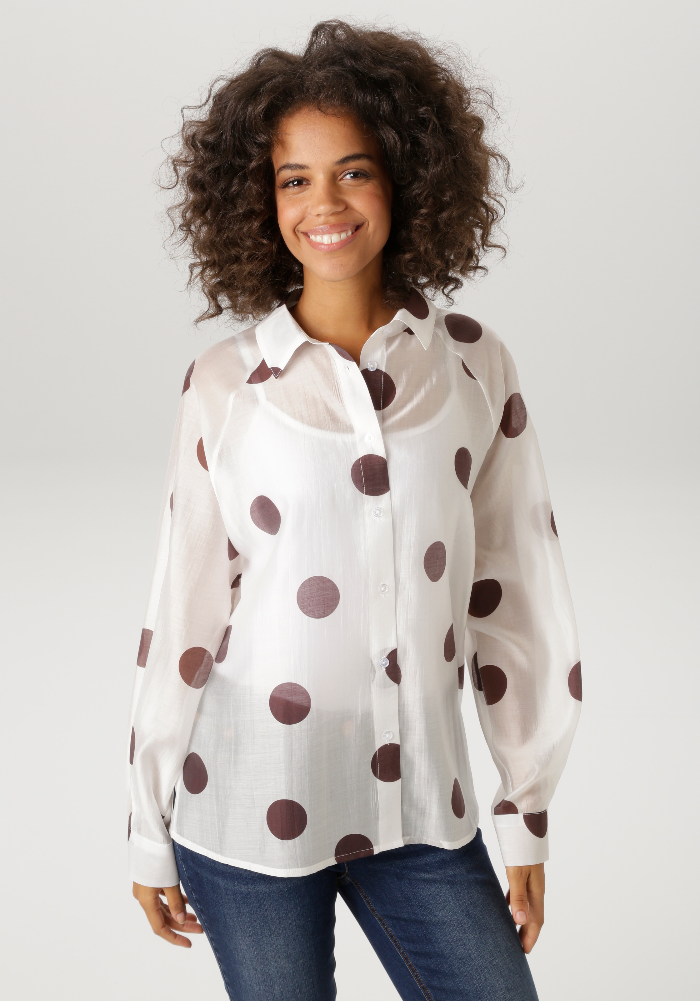 Aniston CASUAL Hemdbluse mit Punkten bedruckt - jedes Teil ein Unikat - NEUE KOLLEKTION