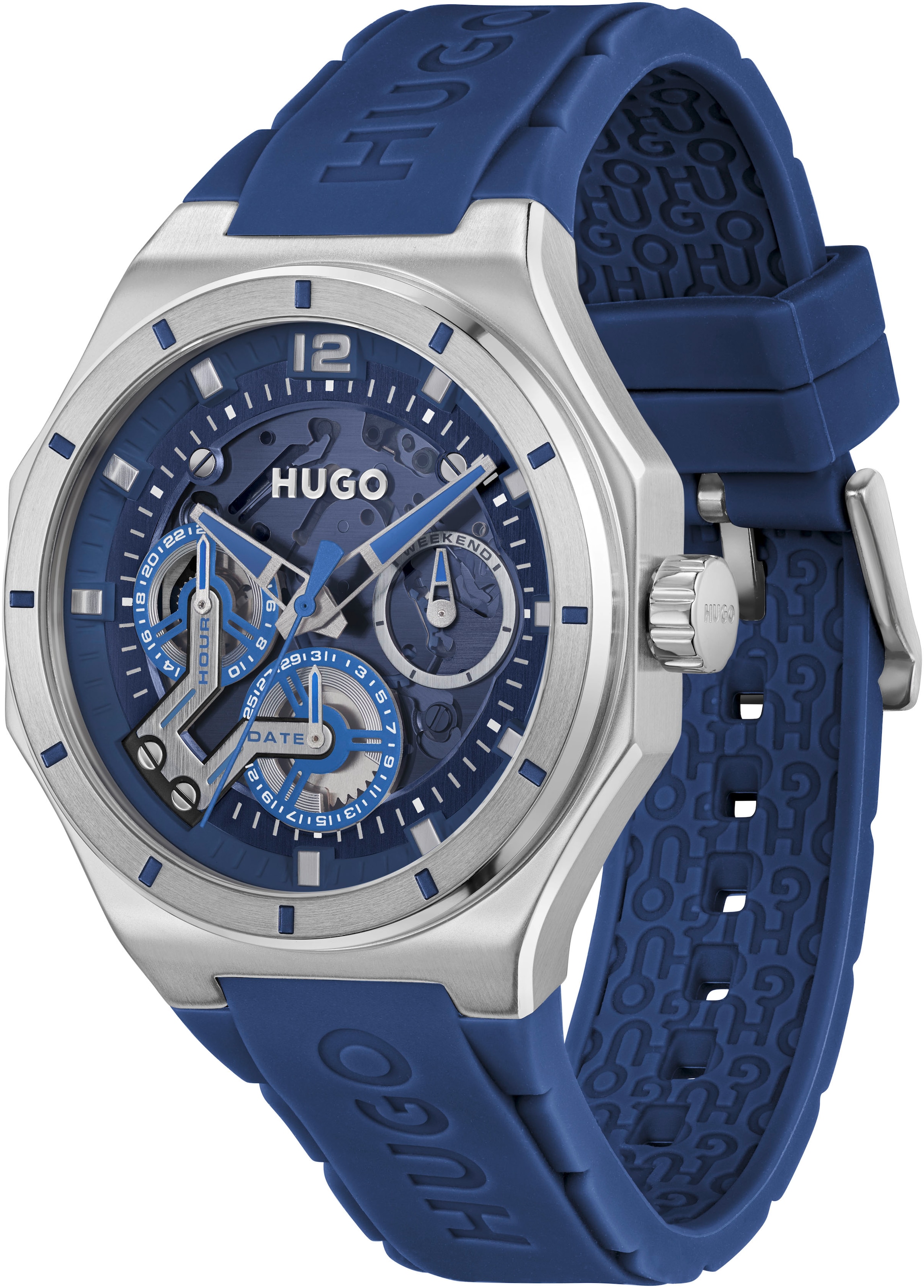 HUGO Multifunktionsuhr »#GRAIL SKELETON«, Armbanduhr, Quarzuhr, Herrenuhr, Datum, Silikonarmband
