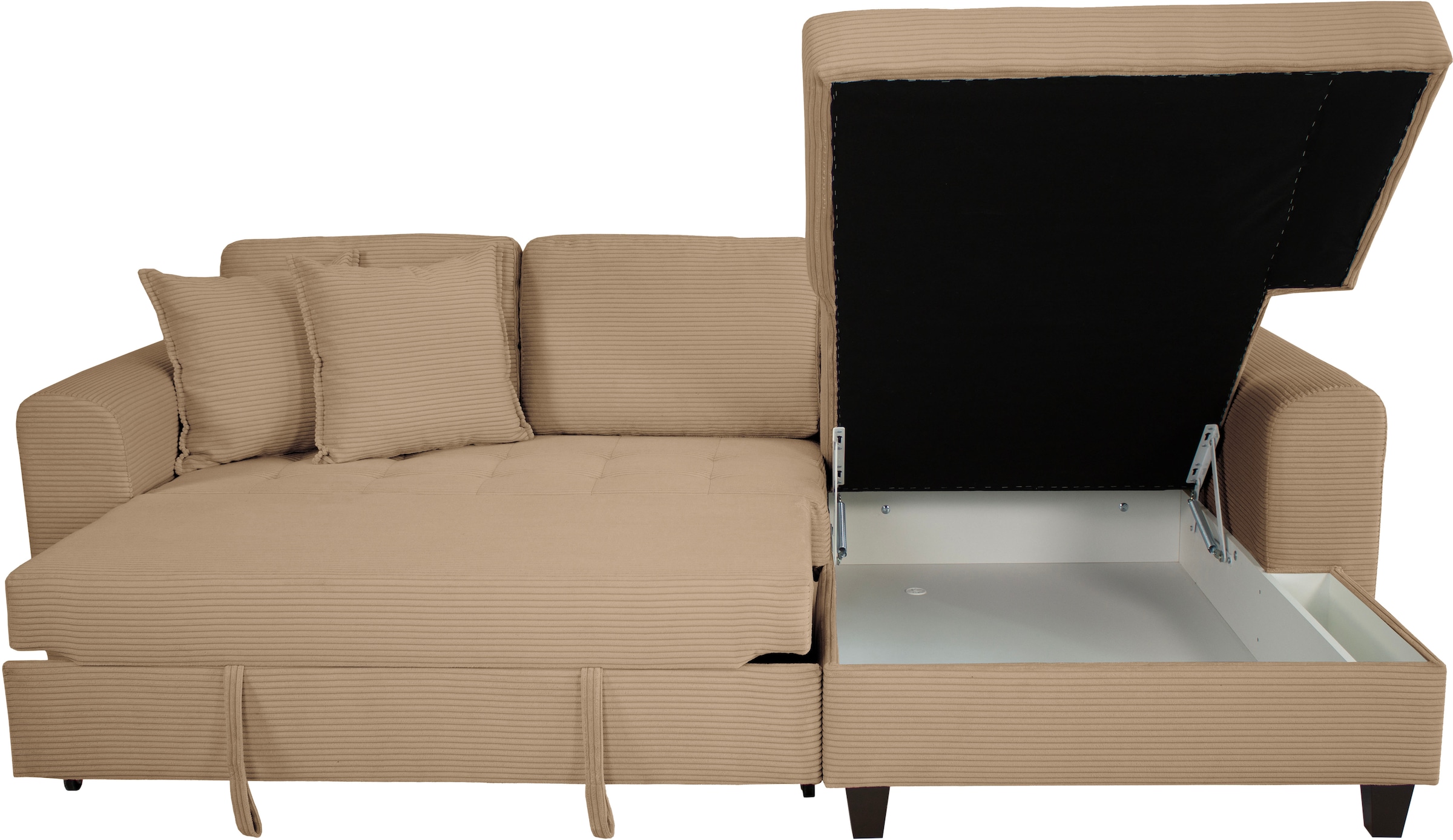 Trends by HG Ecksofa »Moritz, L-Form« inkl. Bettfunktion und Bettkasten, inkl. 2 Zierkissen