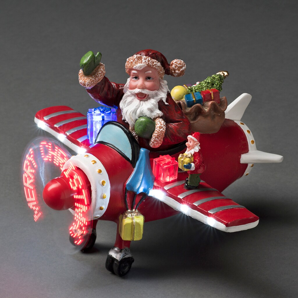 KONSTSMIDE Weihnachtsfigur, (1 St.), LED Szenerie Weihnachtsmann im Flugzeug, mit Animation