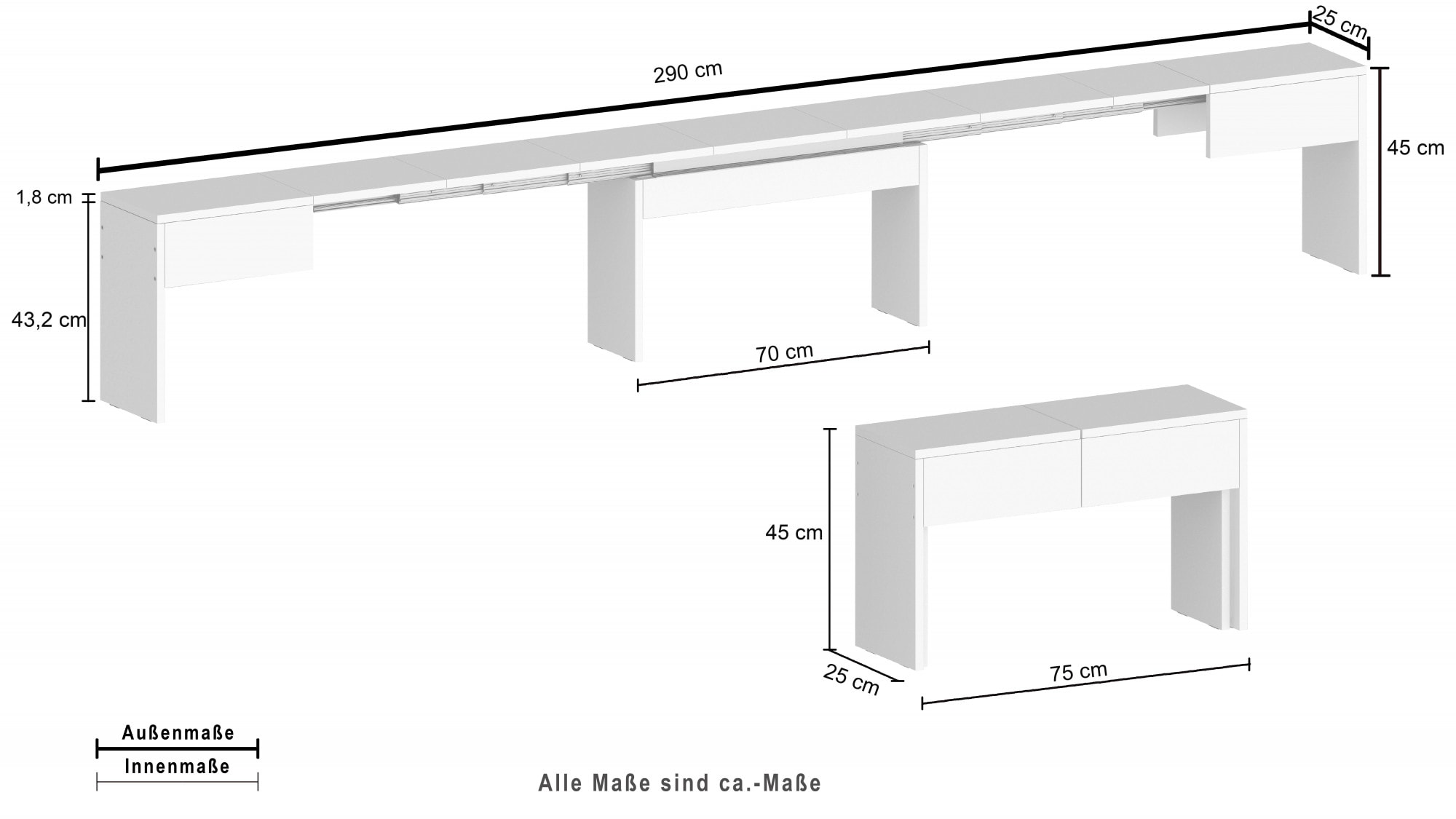 INOSIGN Sitzgruppe »Praktika«, (Spar-Set, 2 tlg., Set beinhaltet 2 Bänke), Je Bank ausziehbar bis 290 cm