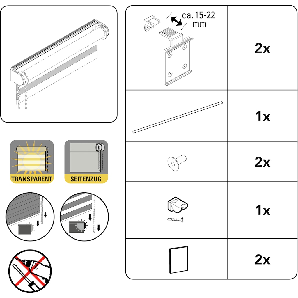 my home Doppelrollo »Duo Klemmrollo«, Lichtschutz, Sichtschutz, ohne Bohren, freihängend