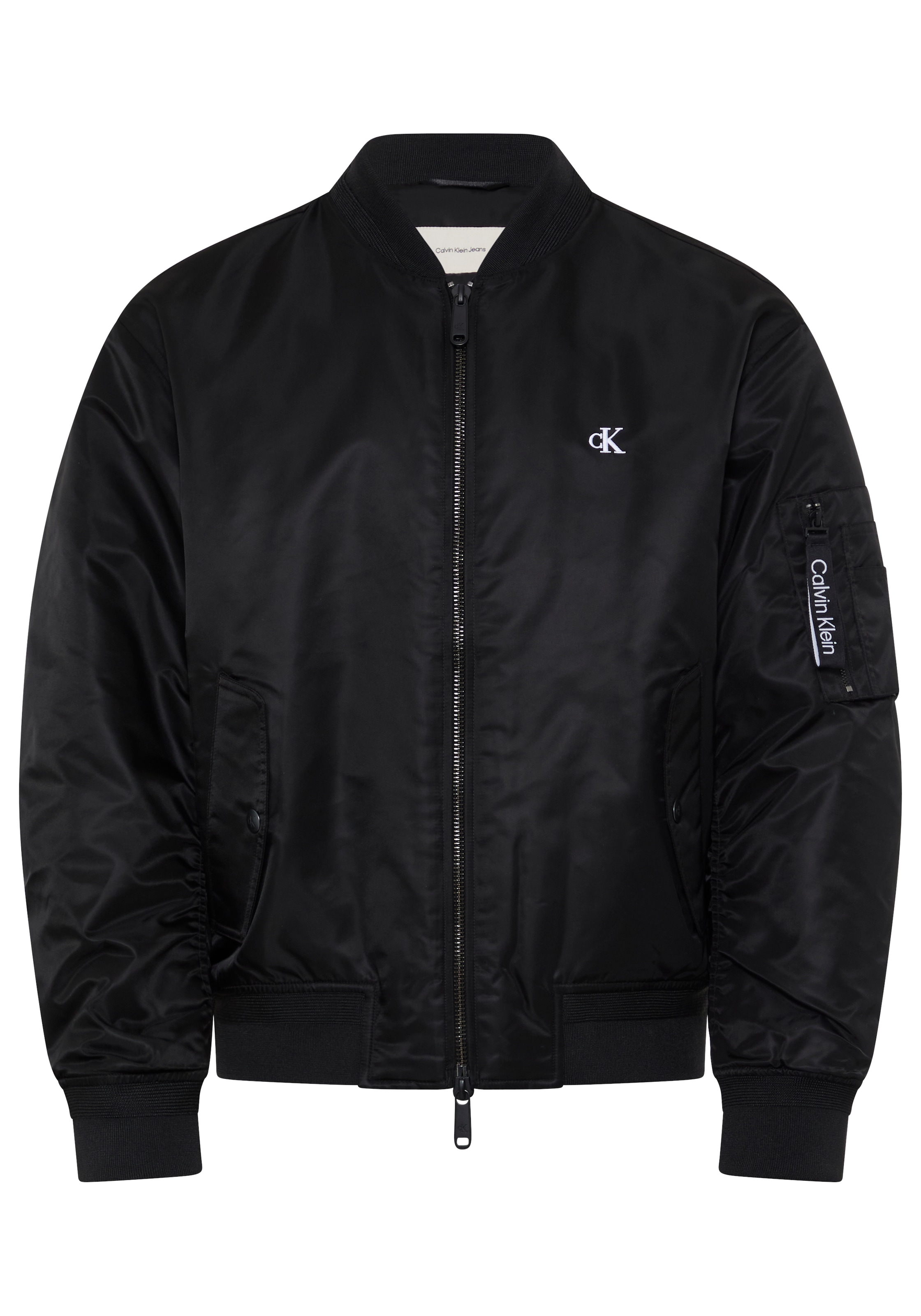 Calvin Klein Jeans Bomberjacke Rippkragen, Regular Fit, Logo-Stickerei