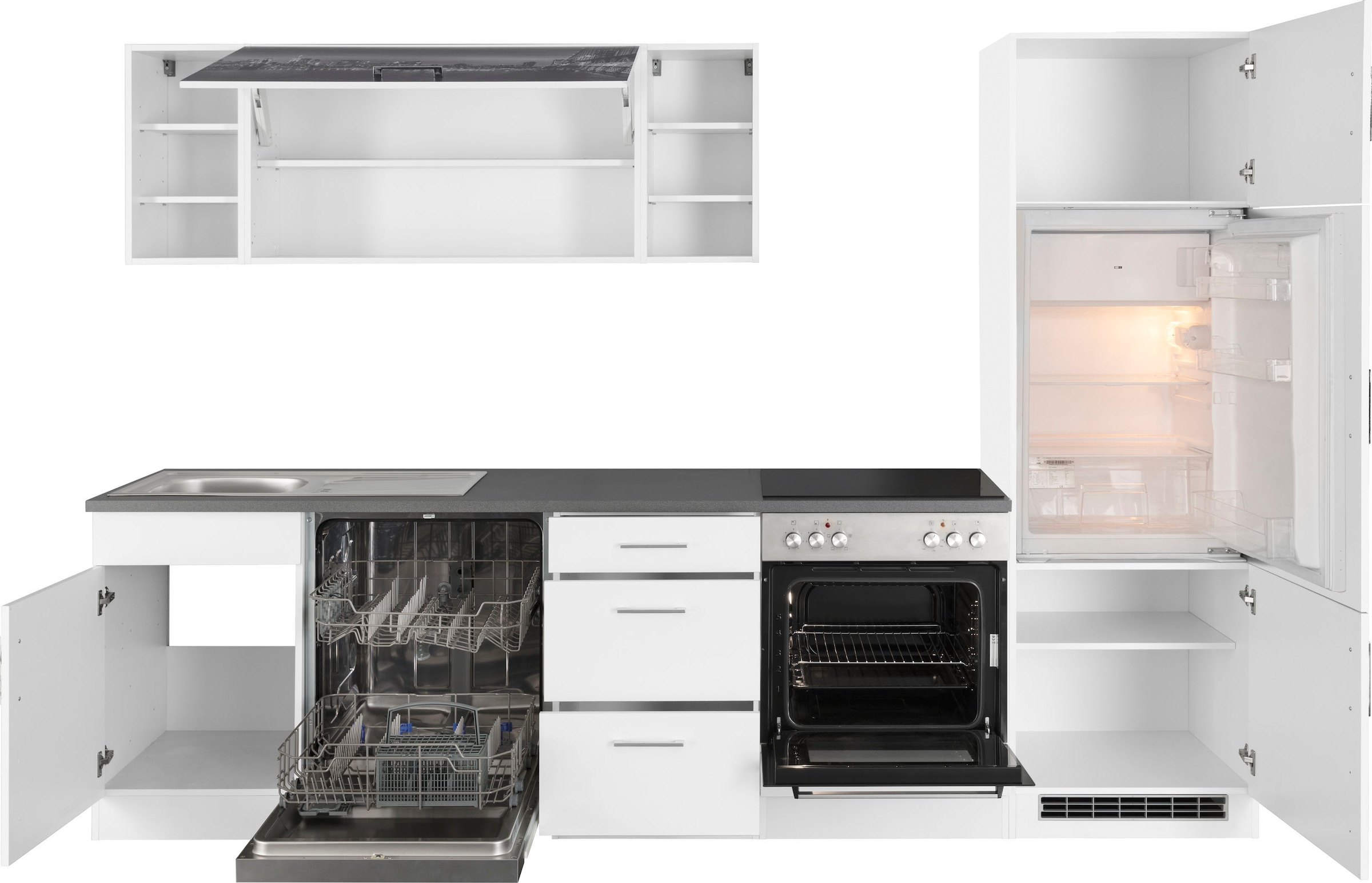 KOCHSTATION Küchenzeile »KS-Paris – Küchen mit einzigartigen Fotomotiven auf den Fronten« Breite 280 cm, wahlweise mit E-Geräten, mit Motivdruck