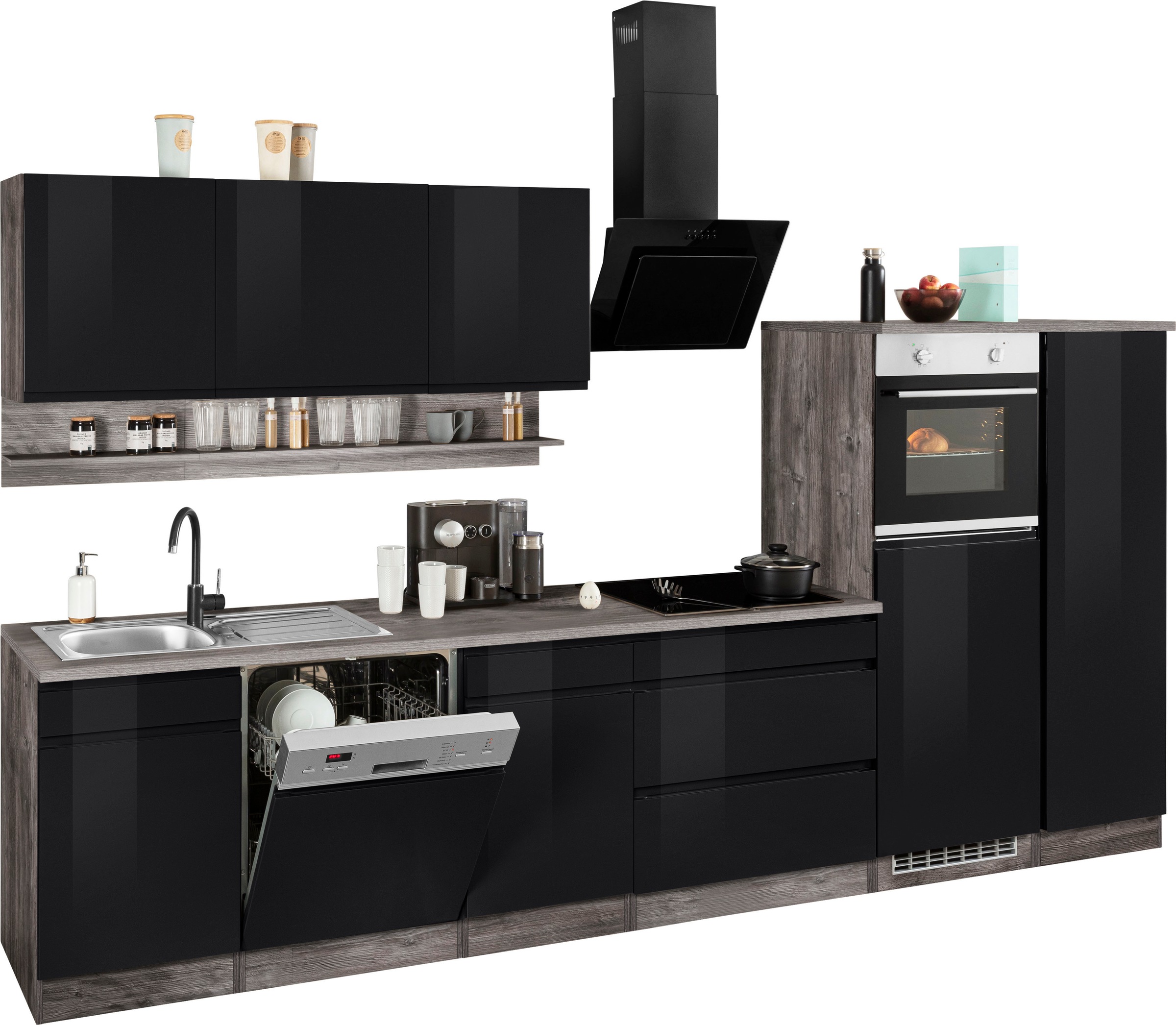 KOCHSTATION Küchenzeile »KS-Virginia«, Breite 350 cm, mit Glaskeramik-oder Induktionskochfeld