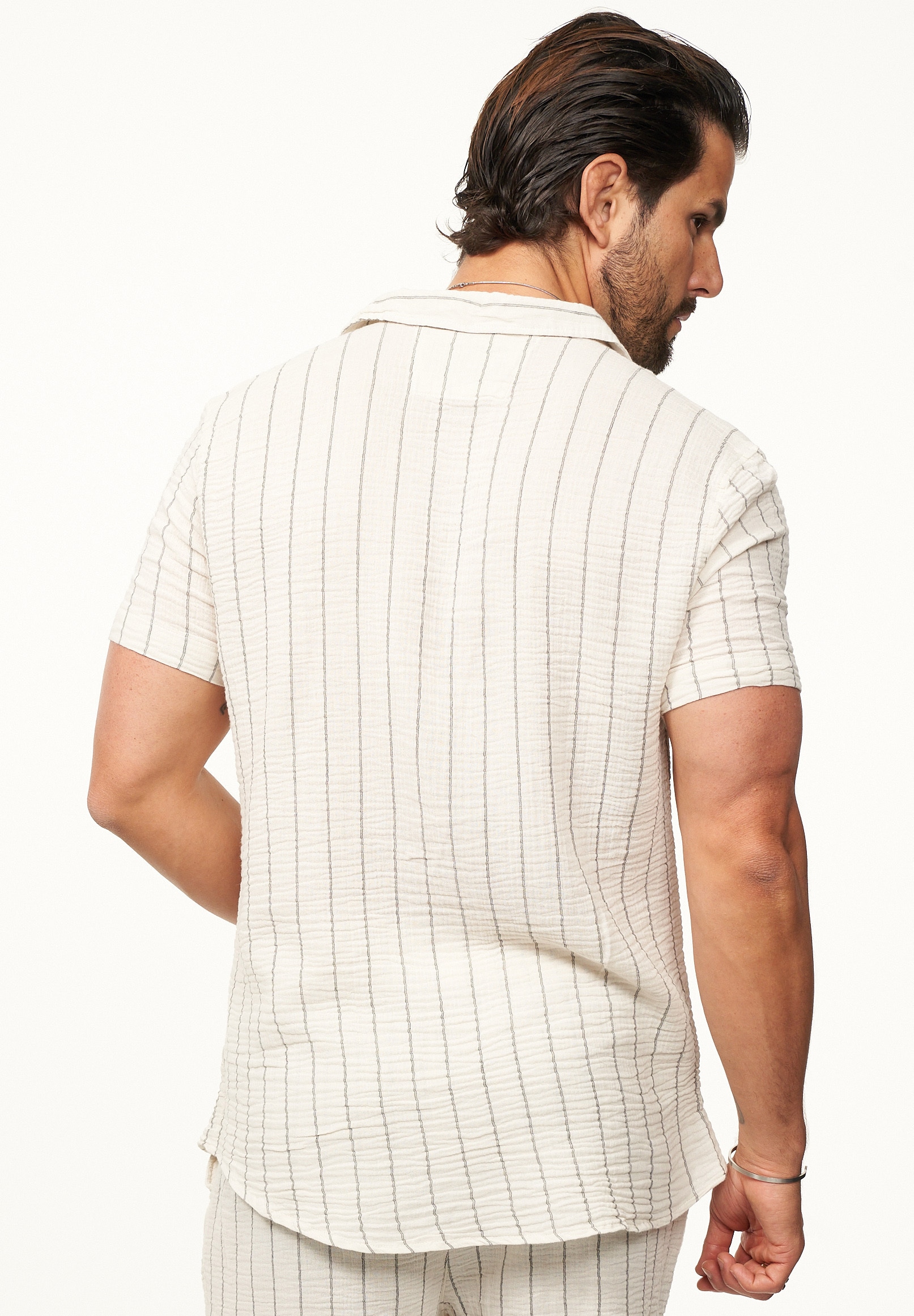 CARISMA Kurzarmhemd »für Herren im luftigen Crinkle-Stoff mit Streifen - Summer-Look« Kurzarm Strick Polo-Hemd T-Shirt luftig & leicht