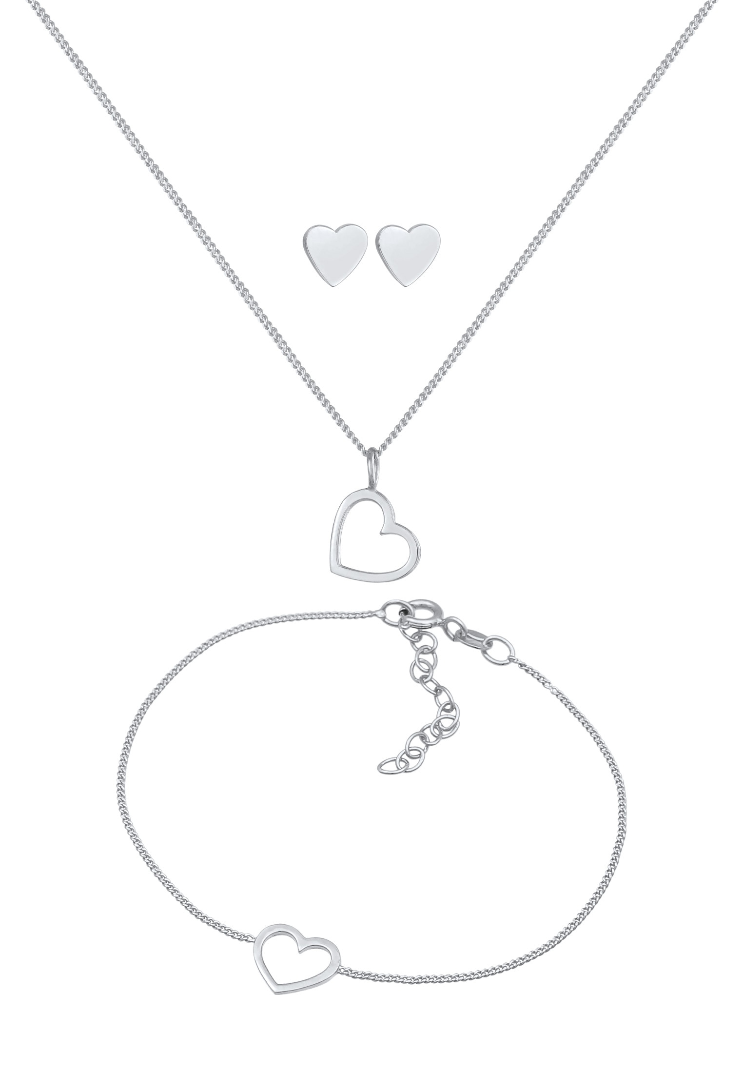 Elli Ohrring und Ketten Set »Schmuckset Herz Liebe Cut Out Trend Valentinstag 925 Silber«