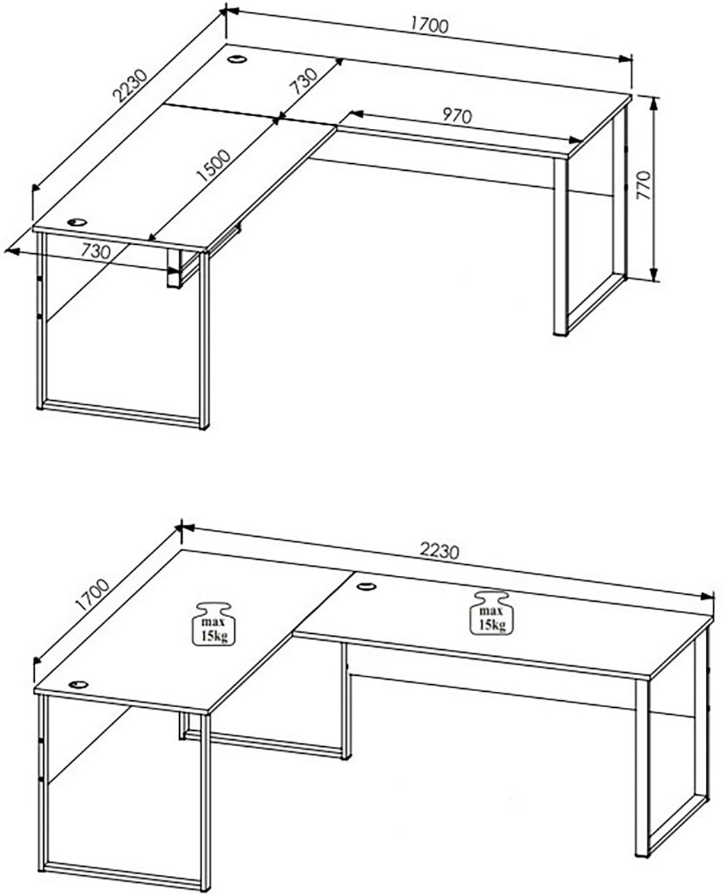 Innostyle Schreibtisch »Memphis Eckschreibtisch, 223x77x170cm (B/H/T)«, (1 St.), ABS-Kantenschutz, Soft Touch Oberfläche