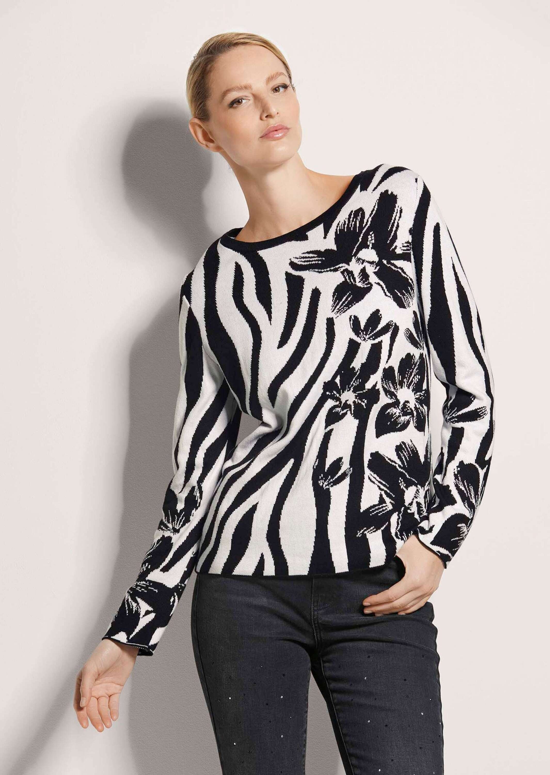 MADELEINE Longpullover »Pullover Rundhals-Pullover mit kontraststarken Intarsien«