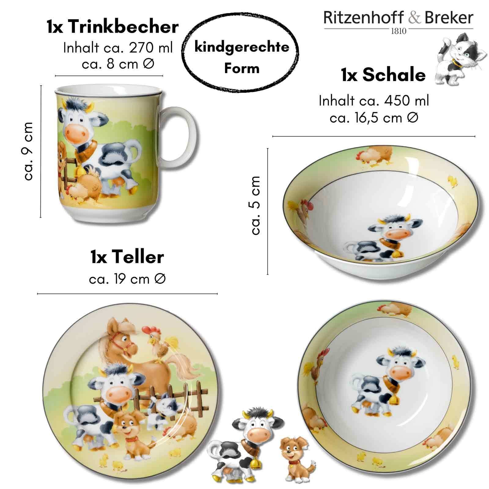 Ritzenhoff & Breker Kindergeschirr-Set »Kindergeschirr Hoftiere bunt« Spülmaschinengeeignet