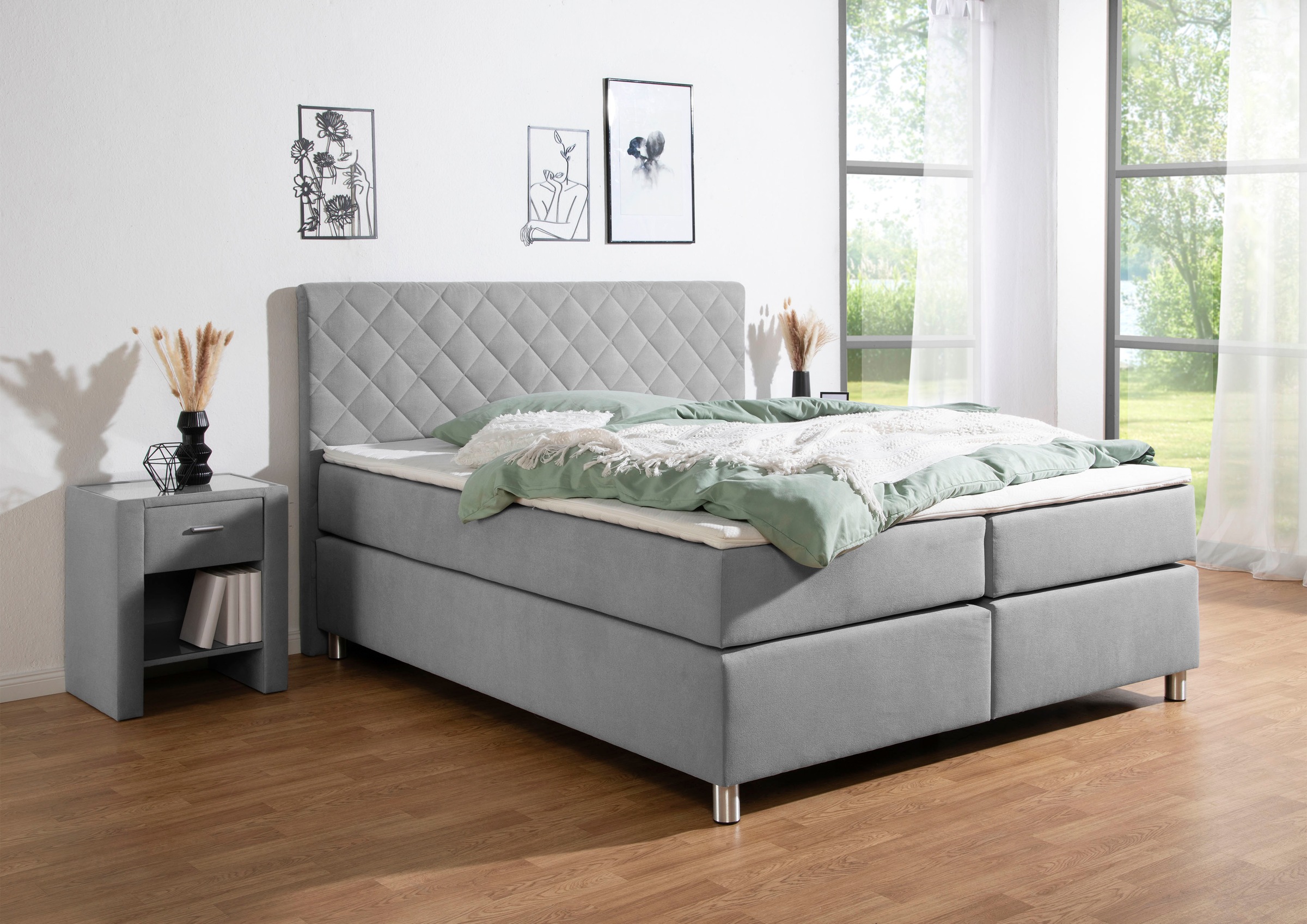 Leonique Boxspringbett »Bernard, in verschiedenen Breiten«, inkl. Topper, Matratze in H2, H3 oder H4 erhältlich