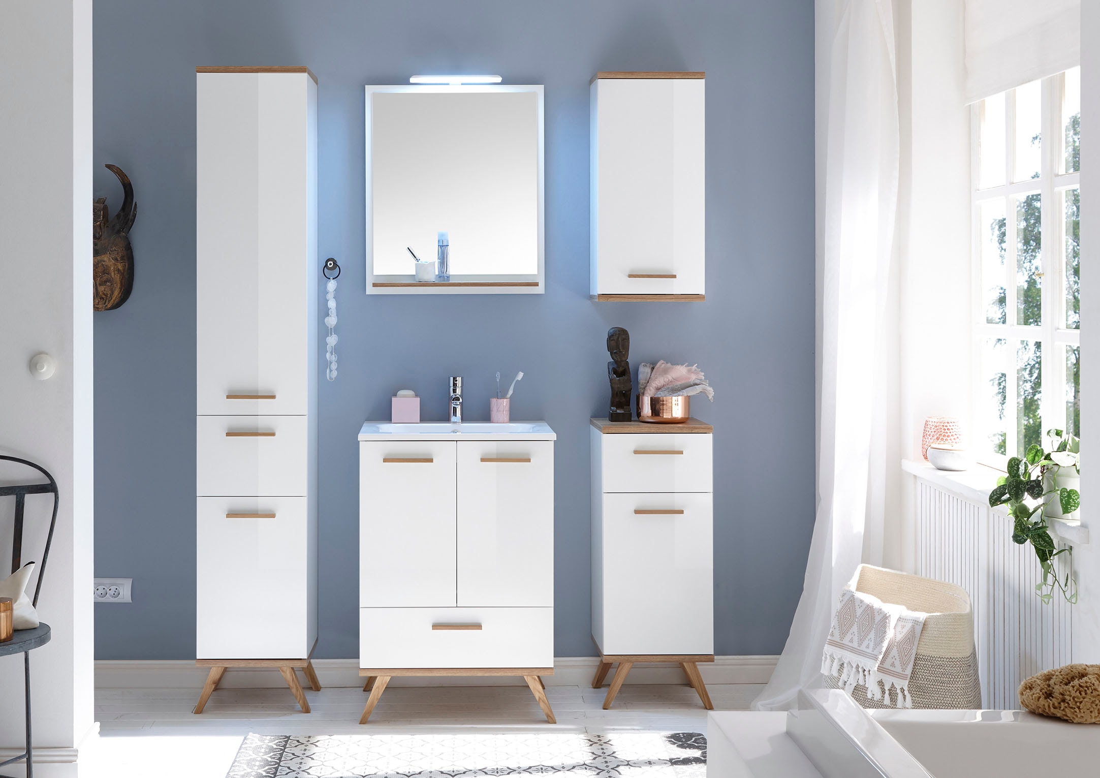 Saphir Unterschrank »Quickset 923 Badschrank mit 1 Schublade, 1 Tür, 35,5 cm, Weiß Glanz« Badezimmer-Unterschrank inkl. Türdämpfer, mit Holzgriffen