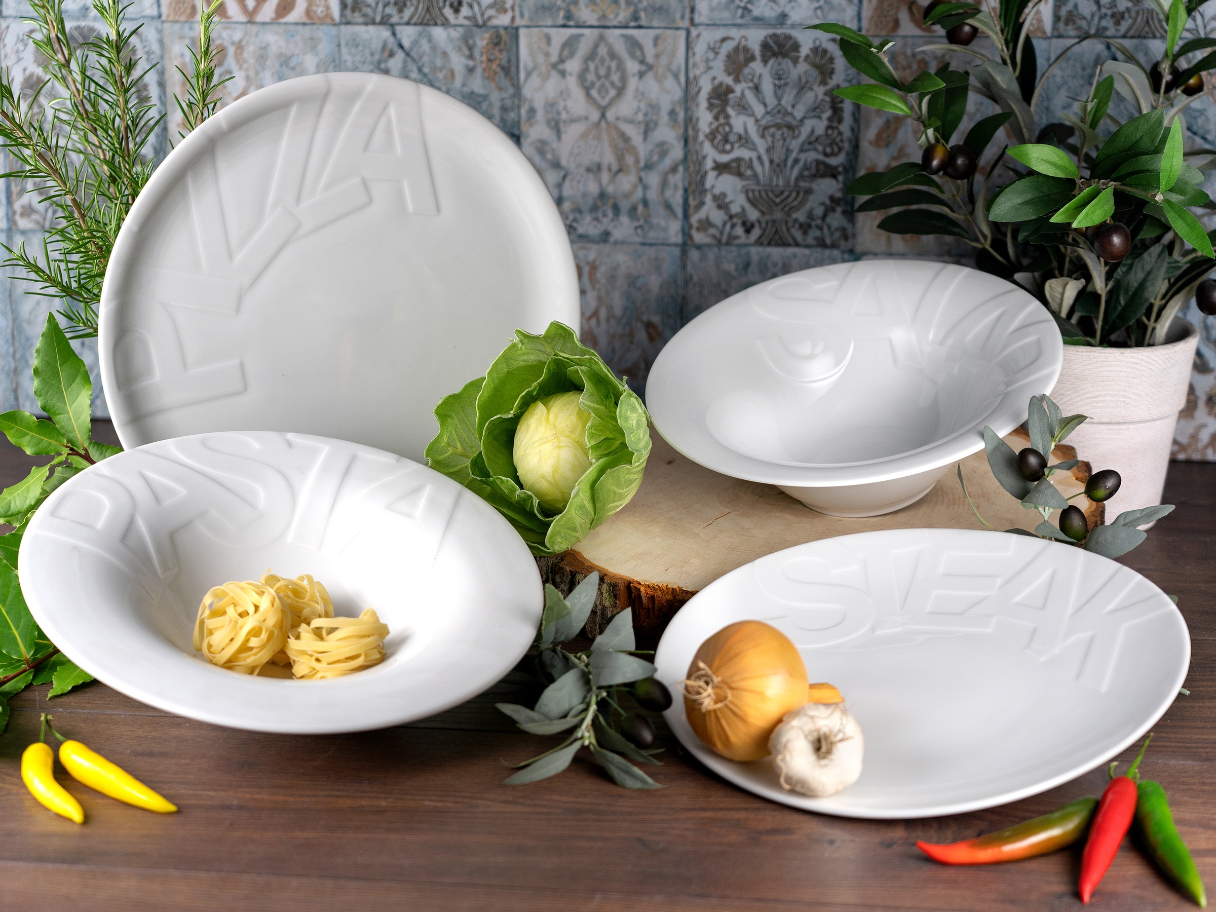 CreaTable Pastateller »Essteller Gourmet«, (Set, 4 St.), Teller Set für 4 Personen, weiß, Porzellan,schwere Qualität