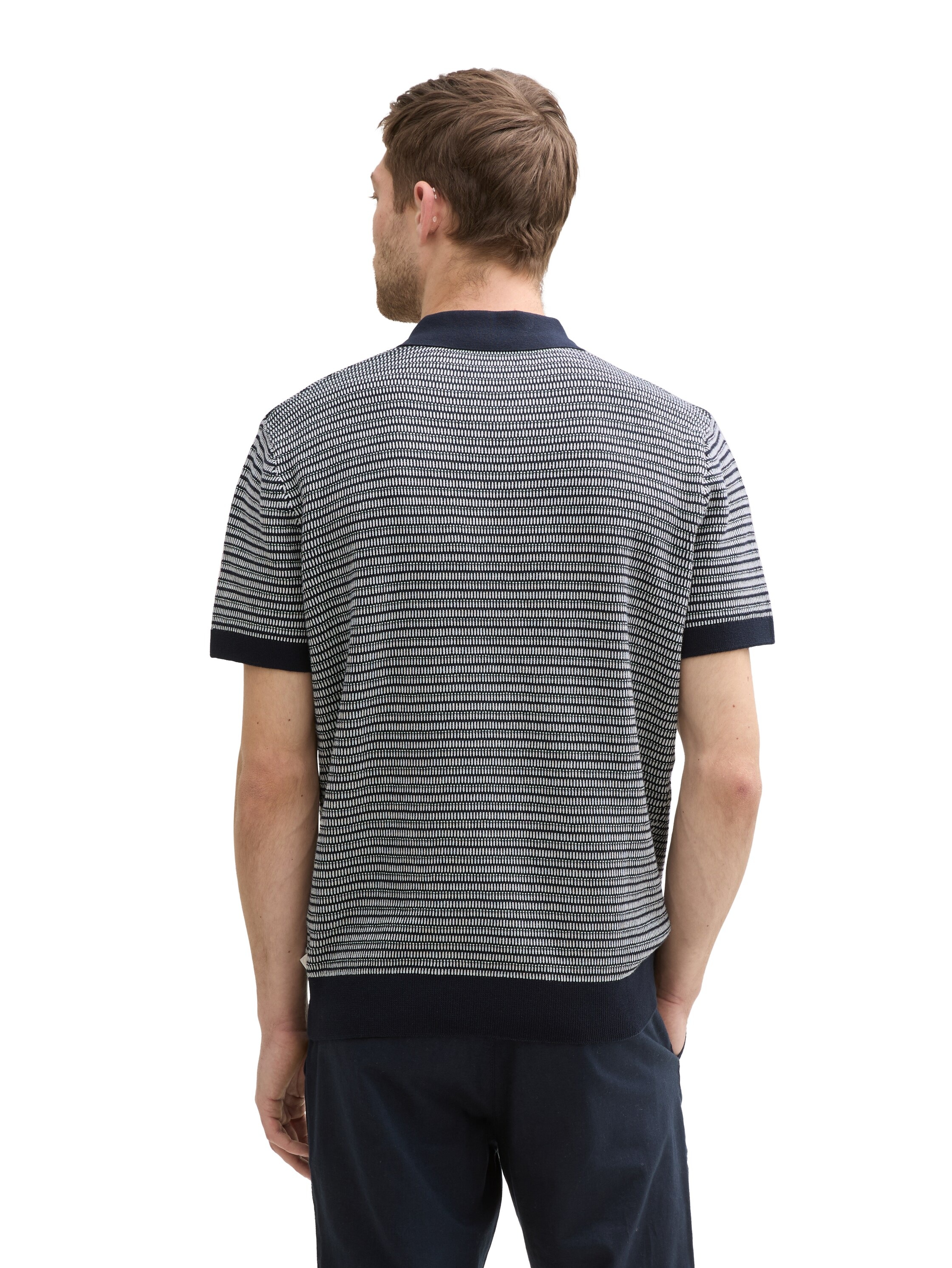 TOM TAILOR Kurzarmpullover, mit Strick-Muster und Polo-Kragen