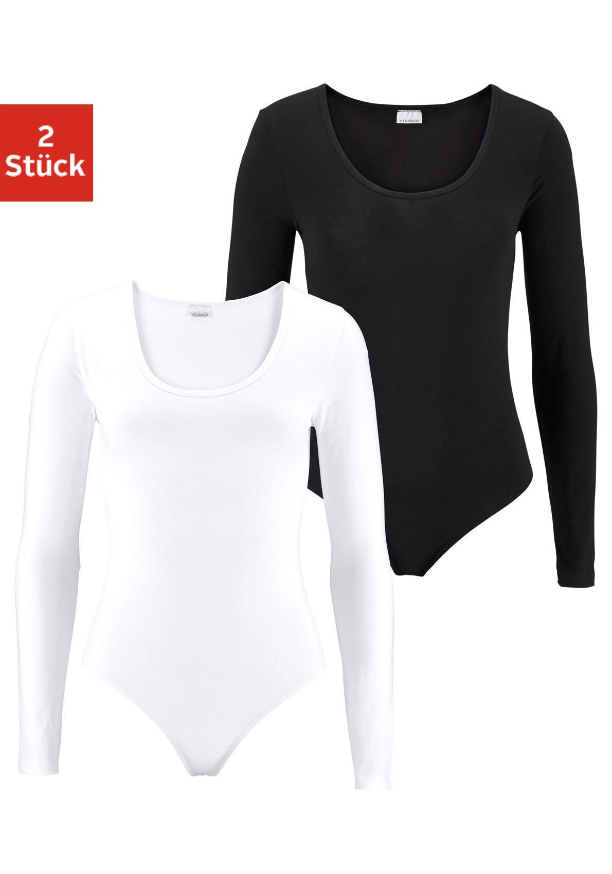 Vivance Damen Langarmbody 2er-Pack in schwarz-weiß, Größe N-Gr