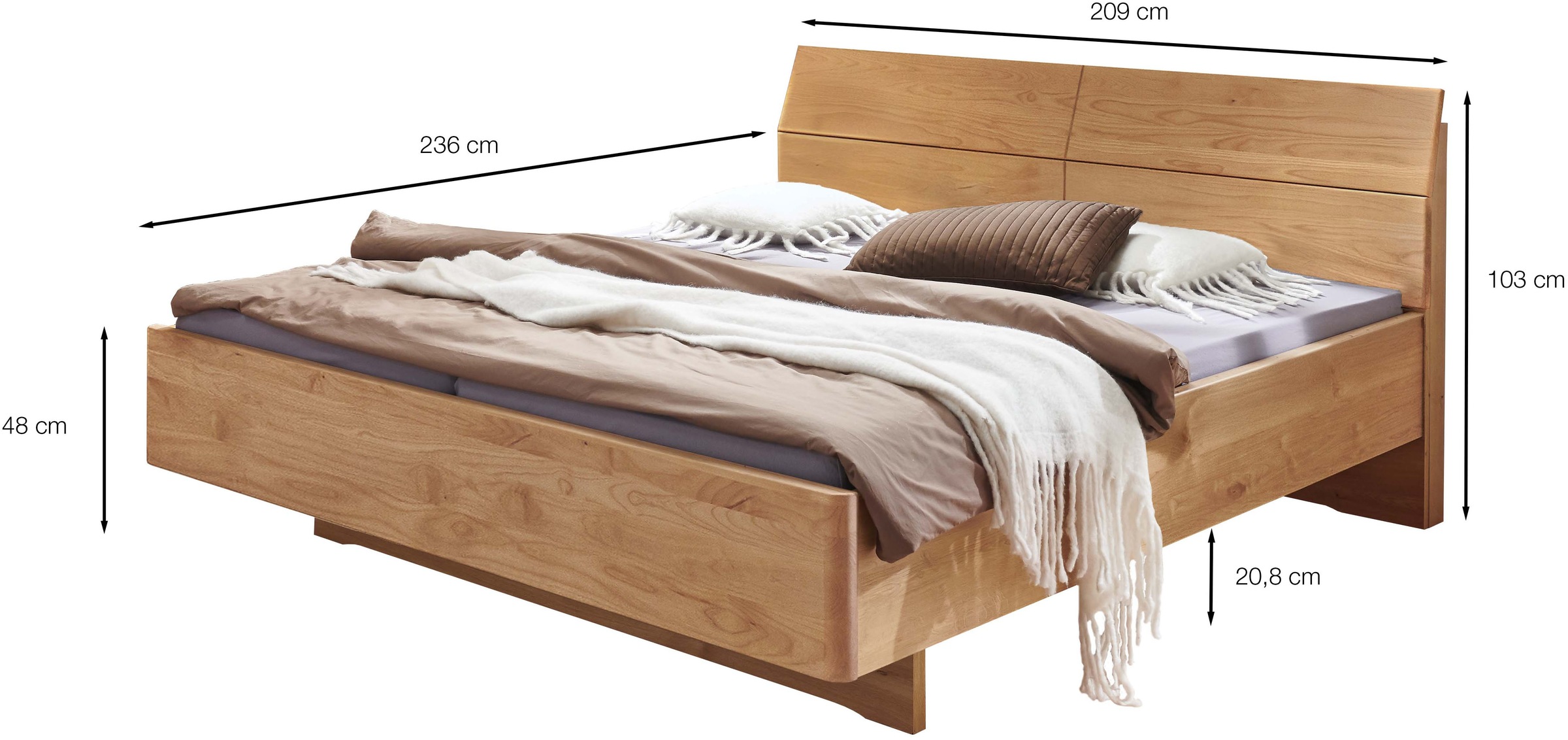 WIEMANN Holzbett »Cardiff, Bettgestell, Bettrahmen, teilmassiv Erle« Belastbarkeit 110/220 Kg, 4-fache höhenverstellbar, MADE IN GERMANY,  Kopf- und Fußteil aus Massivholz in Erle, verschiedene Größen