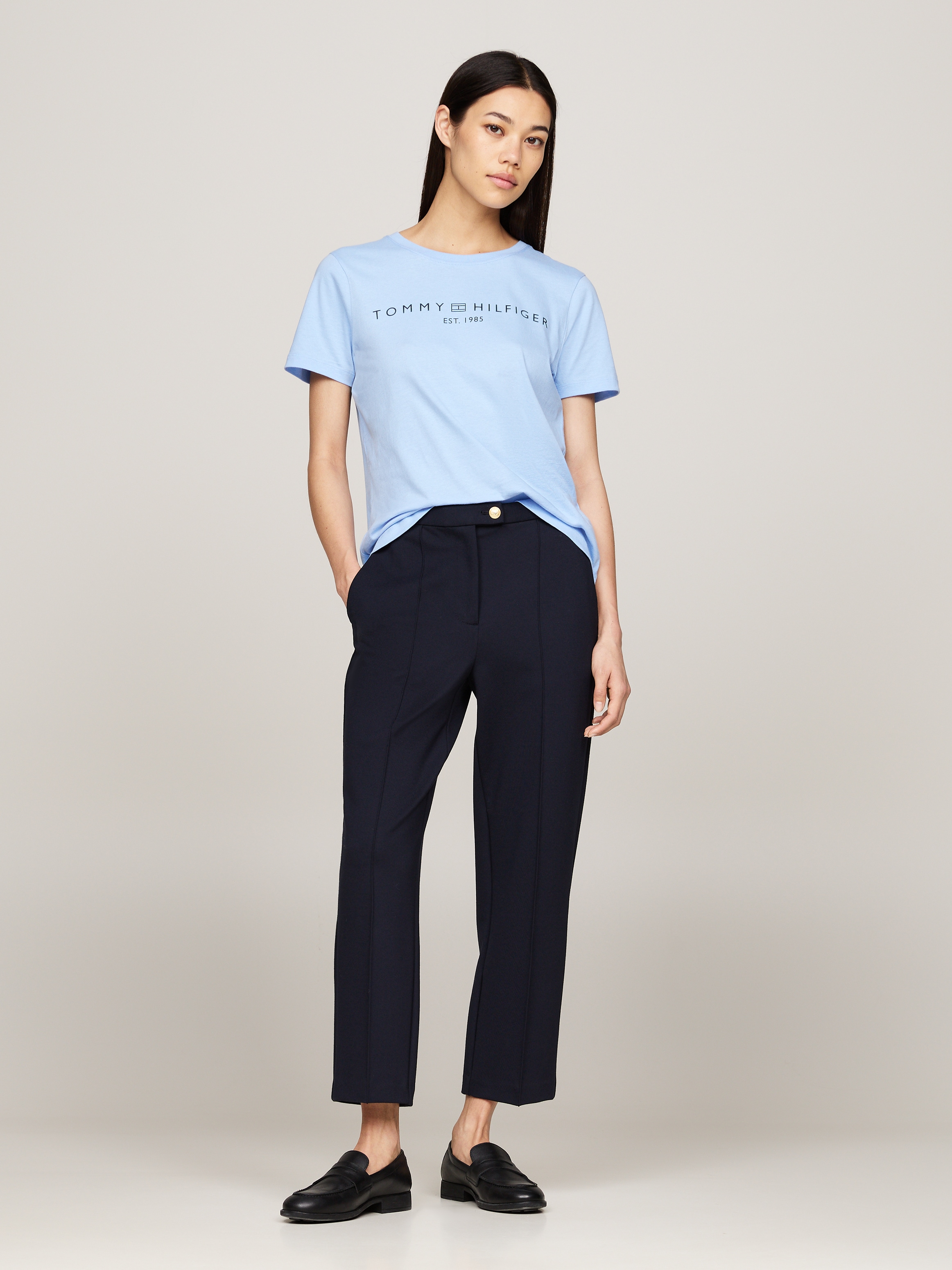 Tommy Hilfiger T-Shirt »REG CORP LOGO C-NK mit Logoschriftzug und Stickerei«, meliert, casual, regular fit, Baumwolle, Rundhals