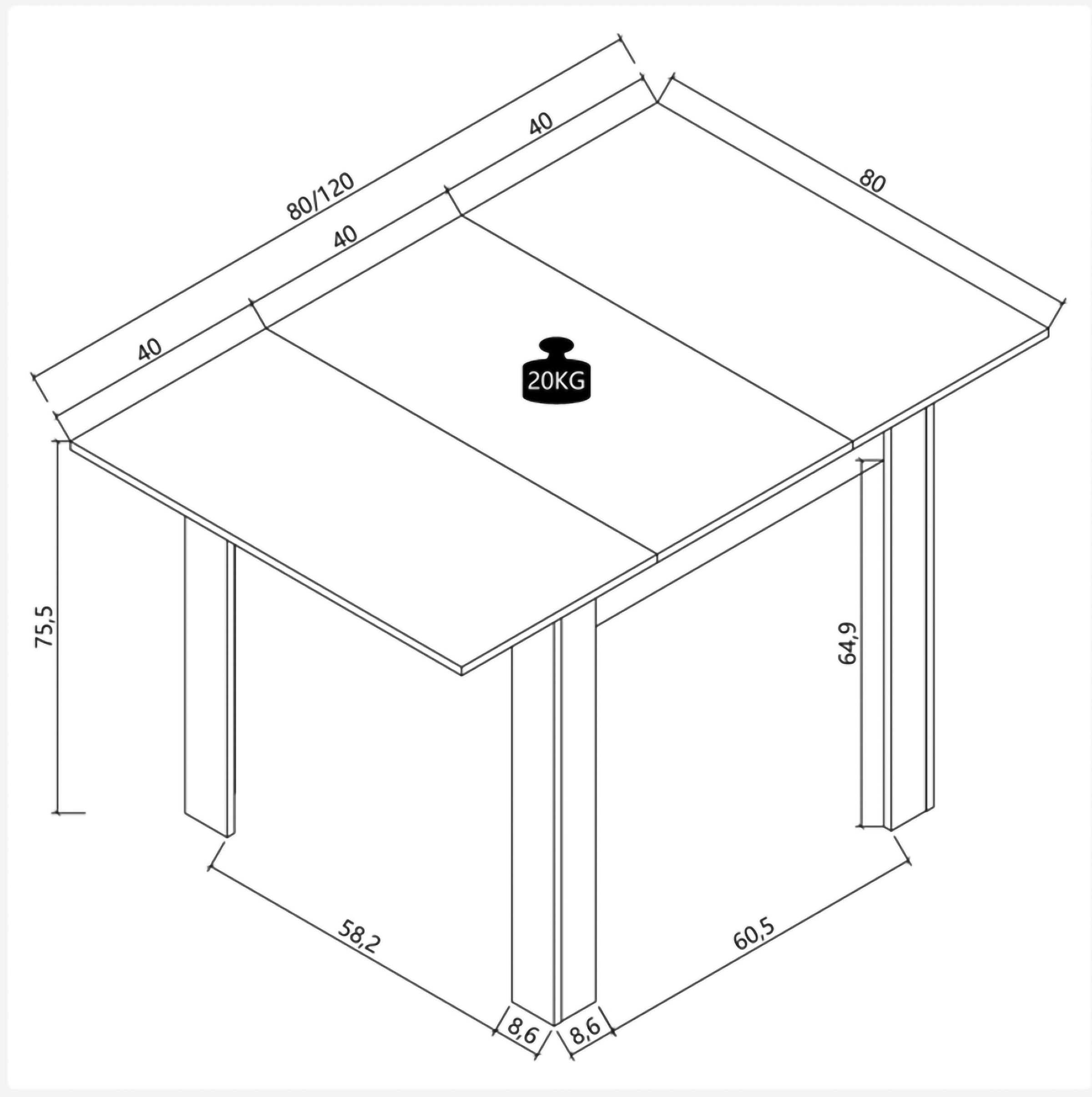 VCM Esstisch »Esstisch Küchentisch Pesoli ausziehbar 80-120 cm« 1 Stk. tlg.