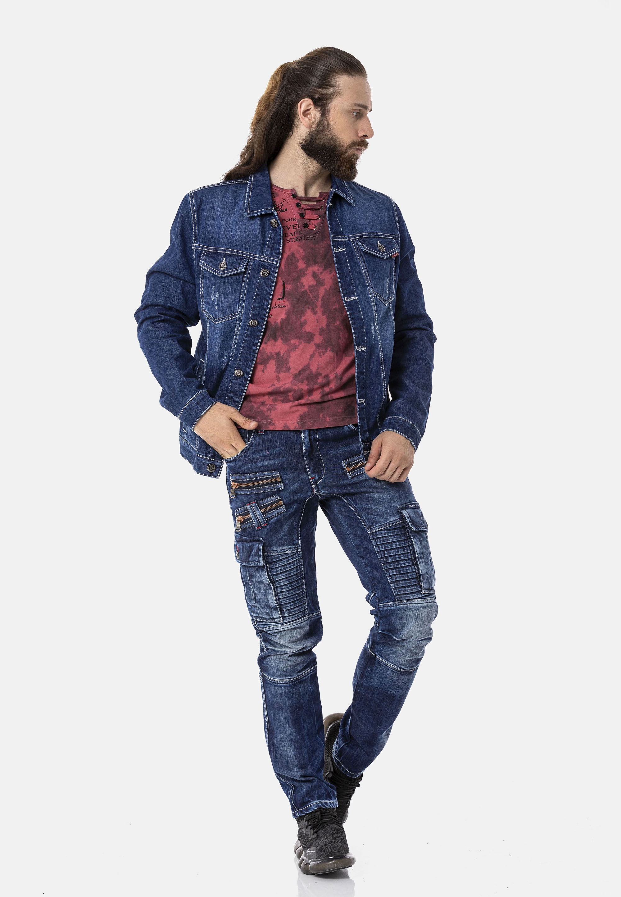 Cipo & Baxx Jeansjacke »Cipo & Baxx Jacke CJ289« ohne Kapuze mit Knopfleiste