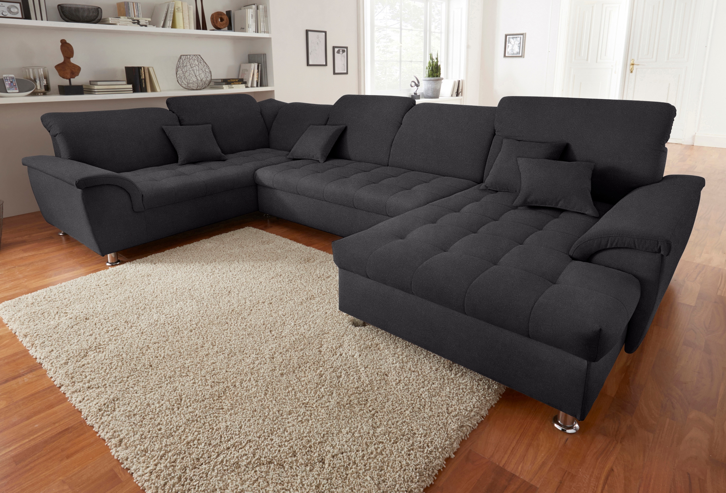 DOMO collection Wohnlandschaft »Franzi wahlweise mit Kopfteilverstellung Bettfunktion, Bettkasten«, im XXL-Format B/T/H: 352/214/80 cm, Steppung im Sitz, U-Form