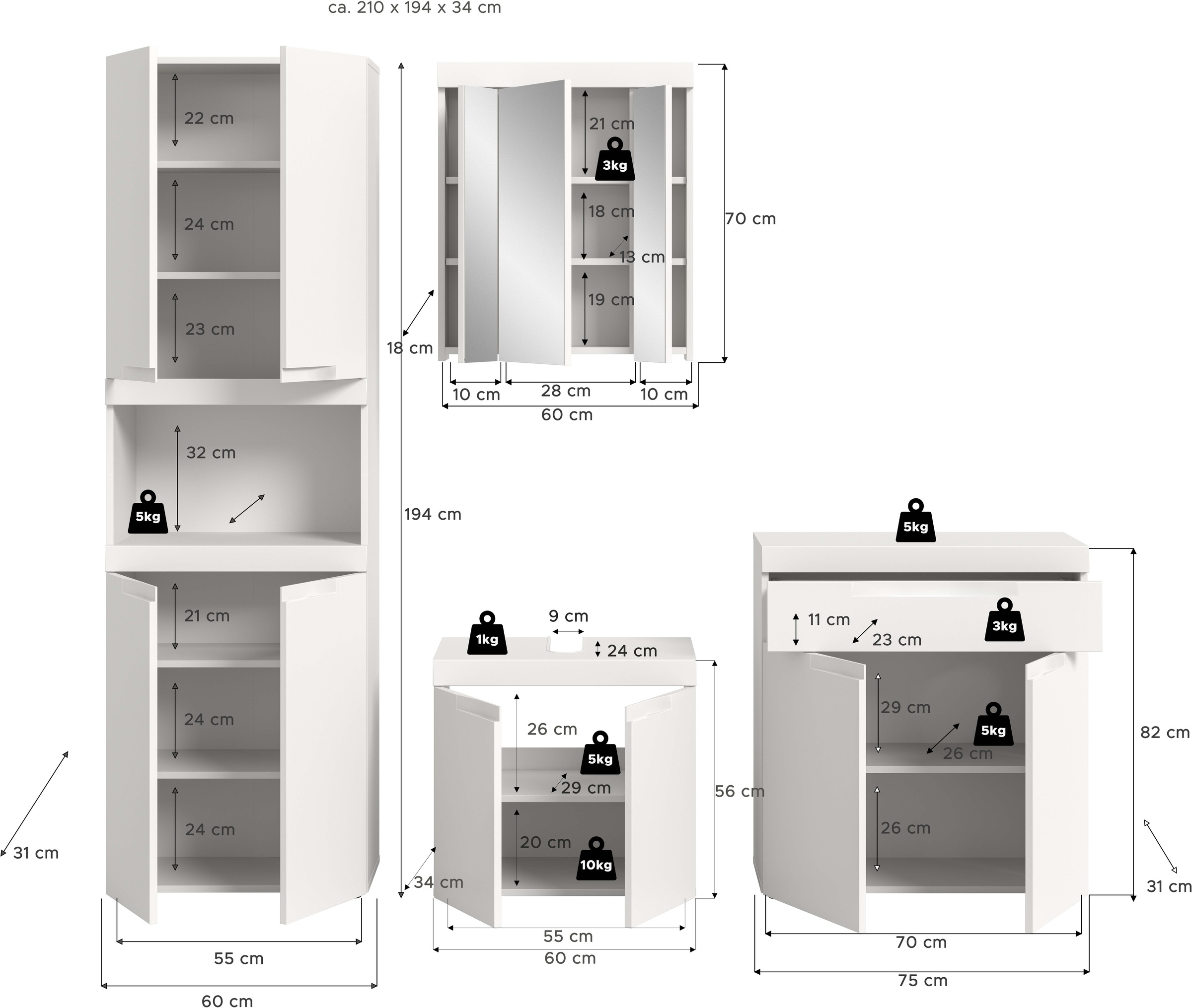 OTTO home Badmöbel-Set »MAOI, 4-teilige Badkombination, hochwertige MDF Front«