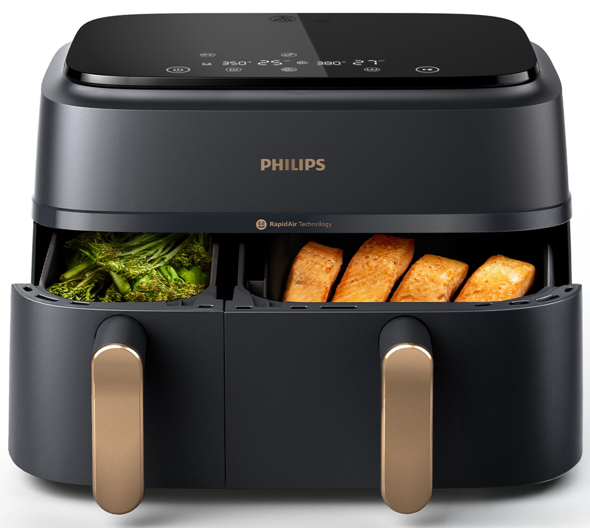 Philips Heißluftfritteuse »Airfryer 3000 Dual Basket NA352/00, zwei Körbe mit 9L (3L+6L)« 2750 W RapidAir Technologie und 12 Kochfunktionen; Schwarz