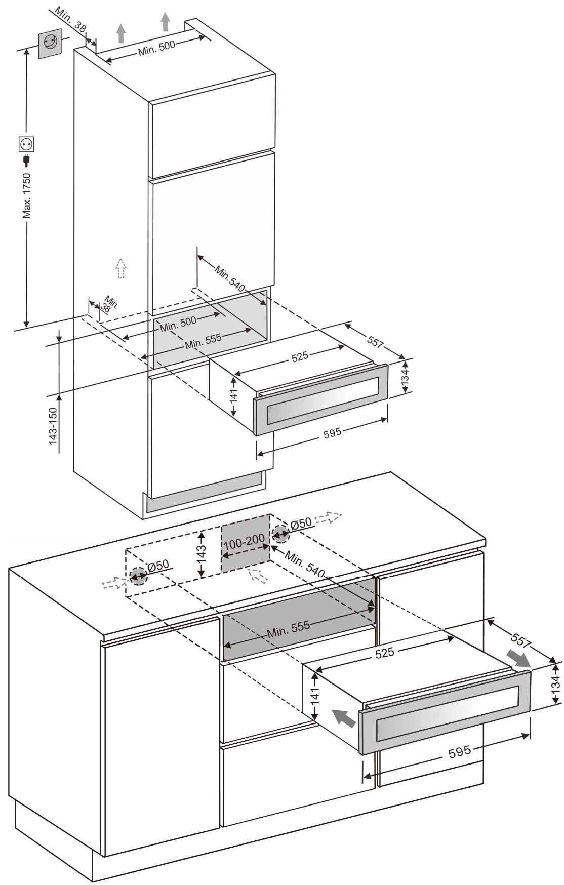 Amica Einbauweintemperierschrank »Schublade WK 341 400 S«, für 5 St. Standardflaschen á 075l