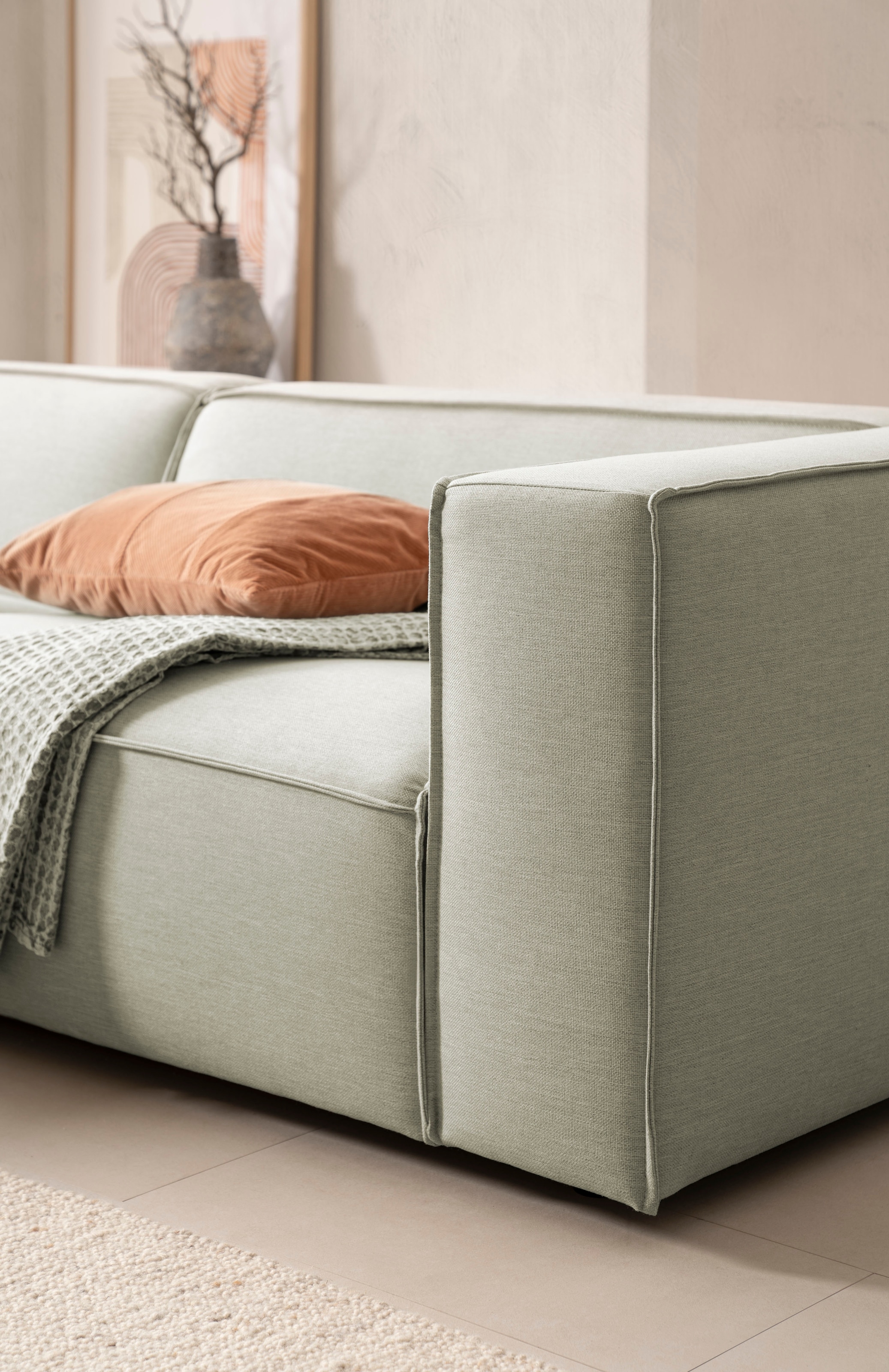 LeGer Home by Lena Gercke Ecksofa »PIARA mit Kedernaht in Cord oder Leinenoptik, moderne Couch in L-Form«, wahlweise Ottomane rechts/links, schwarze Füße, bequemer Sitzkomfort