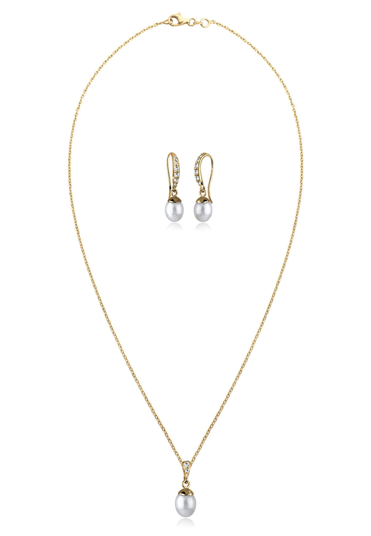 Elli Ohrring und Ketten Set »Schmuckset Elegant Perle Kristalle 925 Silber«