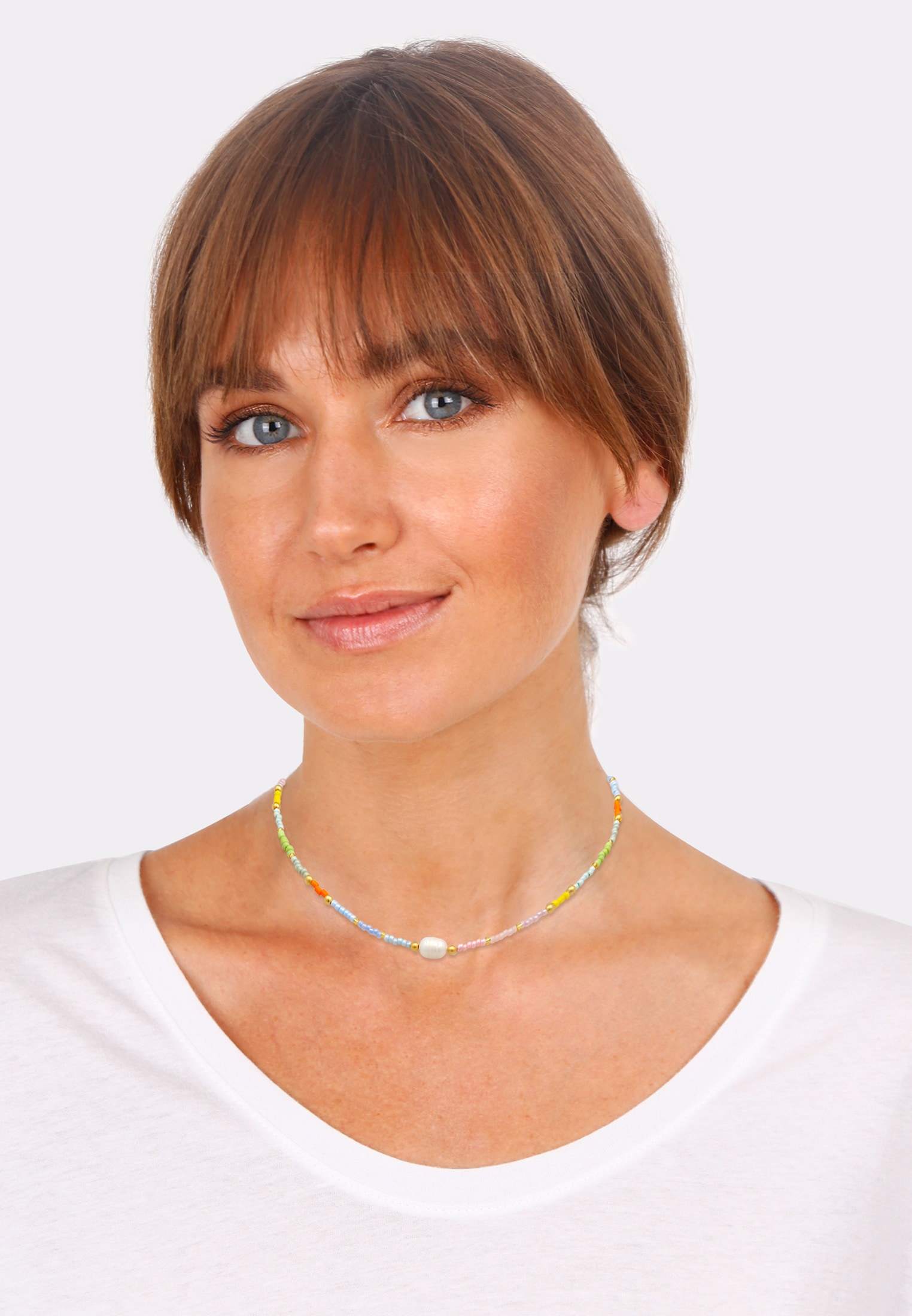 Elli Bead-Ketten-Set »Halskette Choker Süßwasser-Zuchtperle Glas Beads 925 Silber«