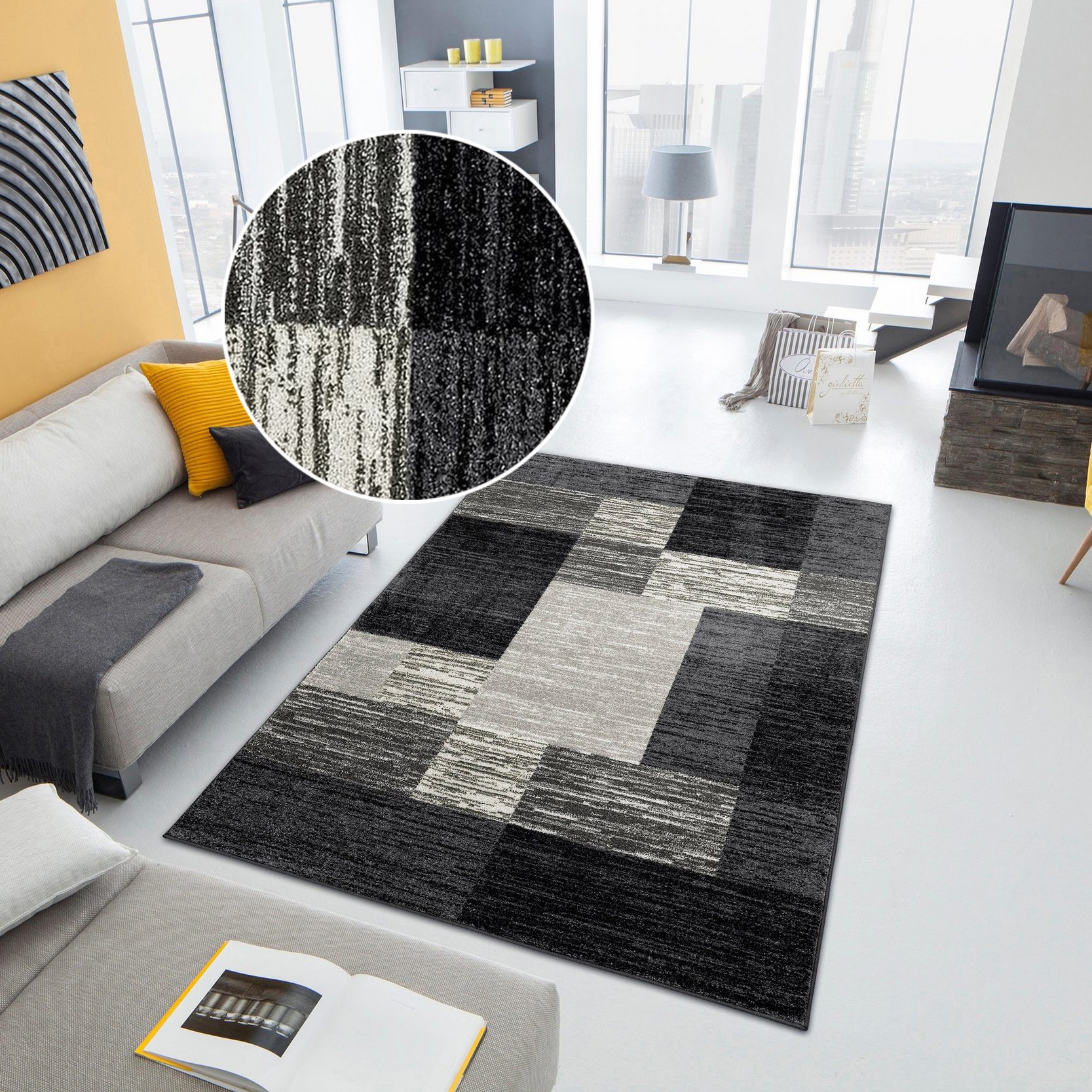 my home Teppich »Melvin« rechteckig 8 mm Höhe schön weich, Kurzflor Teppich Karo-Muster, Wohnzimmer, Esszimmer