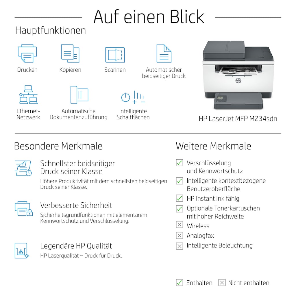 HP Multifunktionsdrucker »LaserJet MFP M234sdn«, 2 Monate gratis Drucken mit HP Instant Ink inklusive