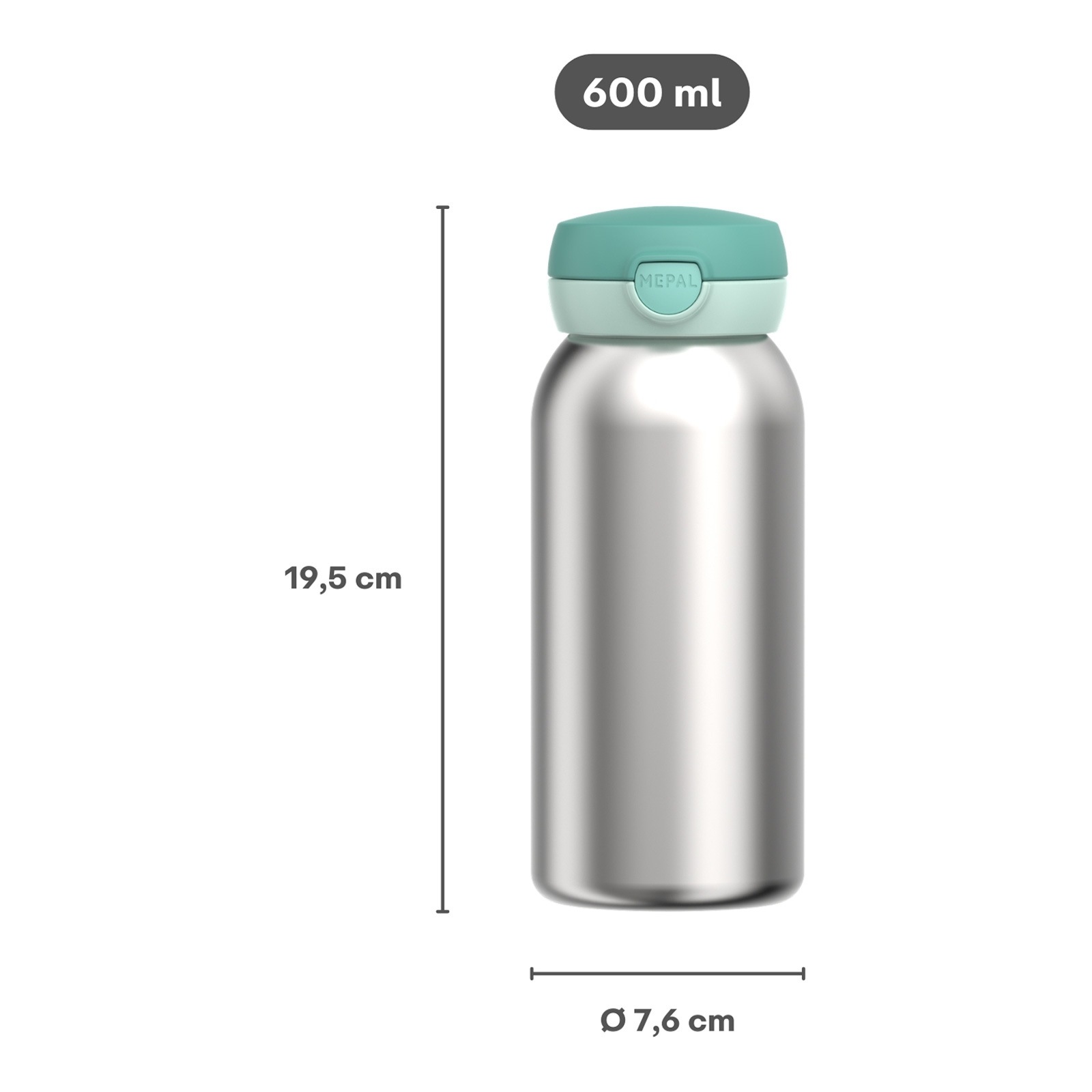 Mepal Trinkflasche »Edelstahl-Trinkflasche mit Klappdeckel Campus 600 ml« Spülmaschinengeeignet